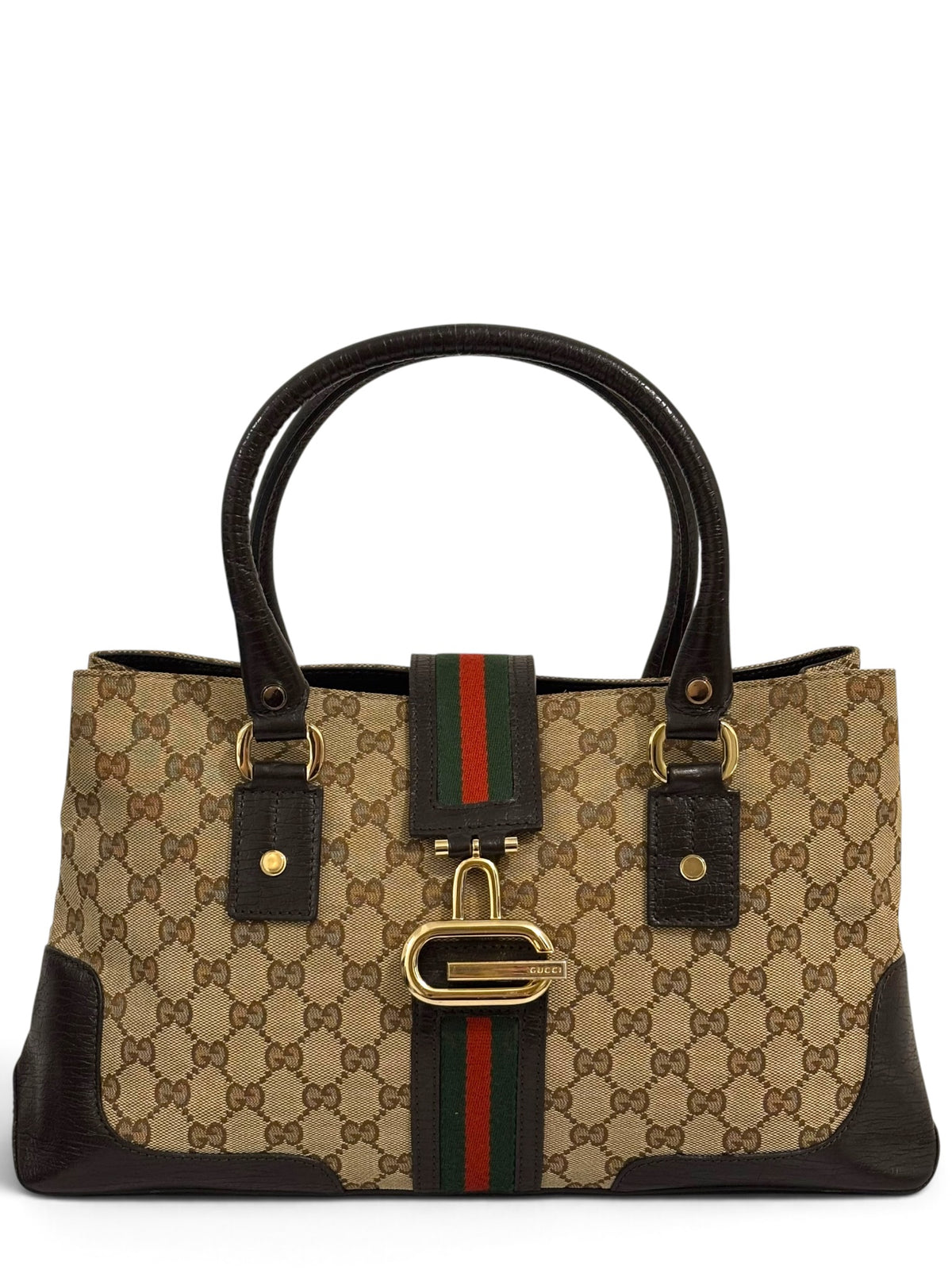 Vintage Gucci Bag GG Rare Junco Sherry Line Web Stripe Tote