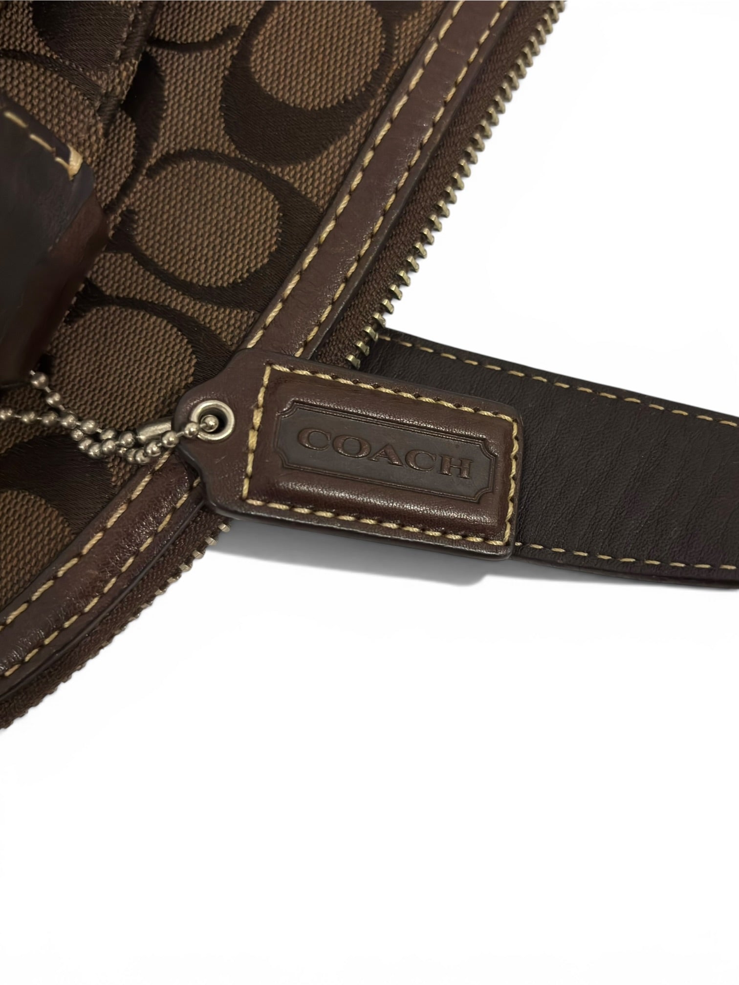 Coach Dark Brown Chocolate Signature Hamptons
Canvas & Leather Dome Shoulder Bag