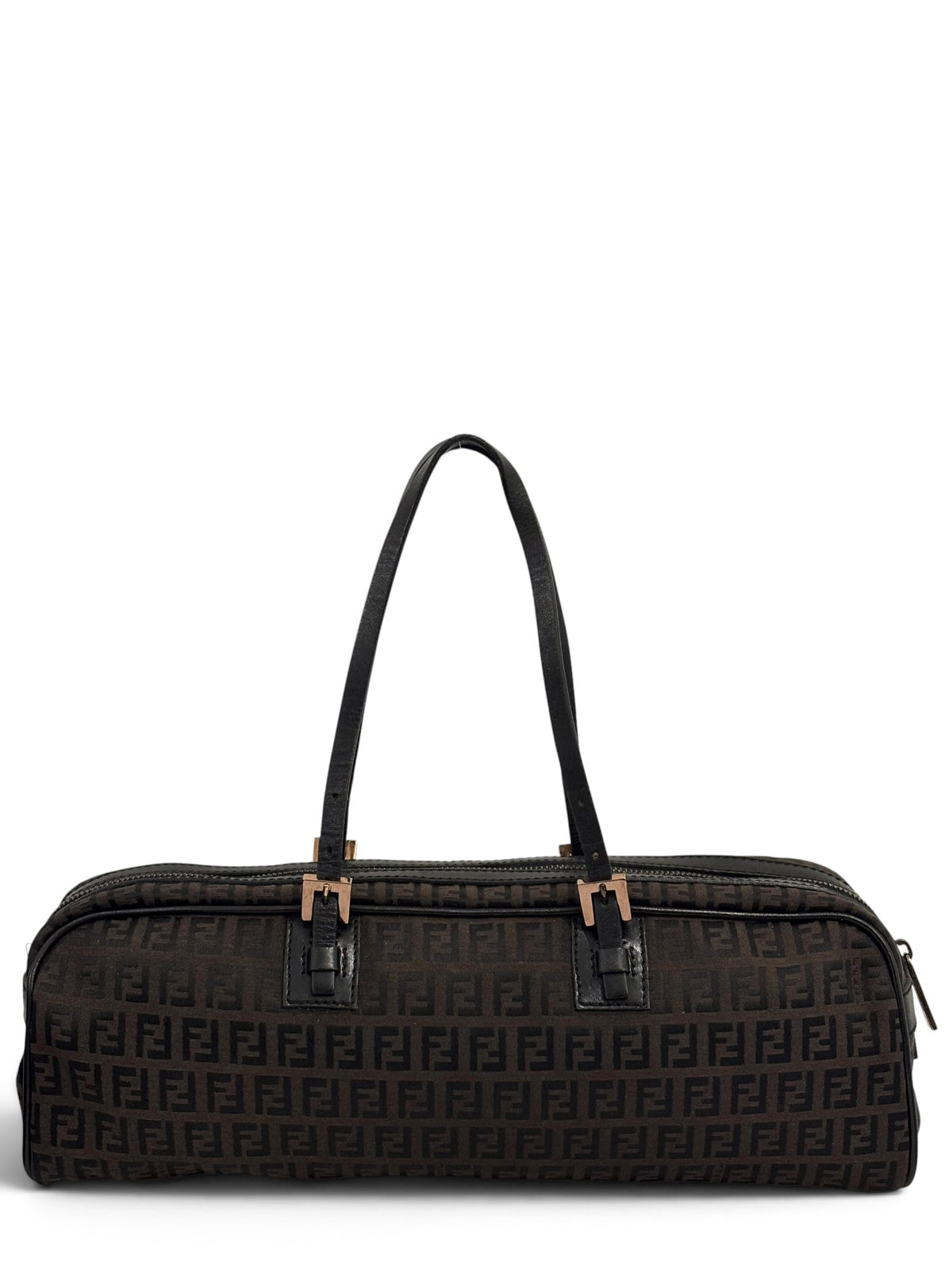 Vintage Fendi Zucchino Bag Boston Barrel In Chocolate Brown