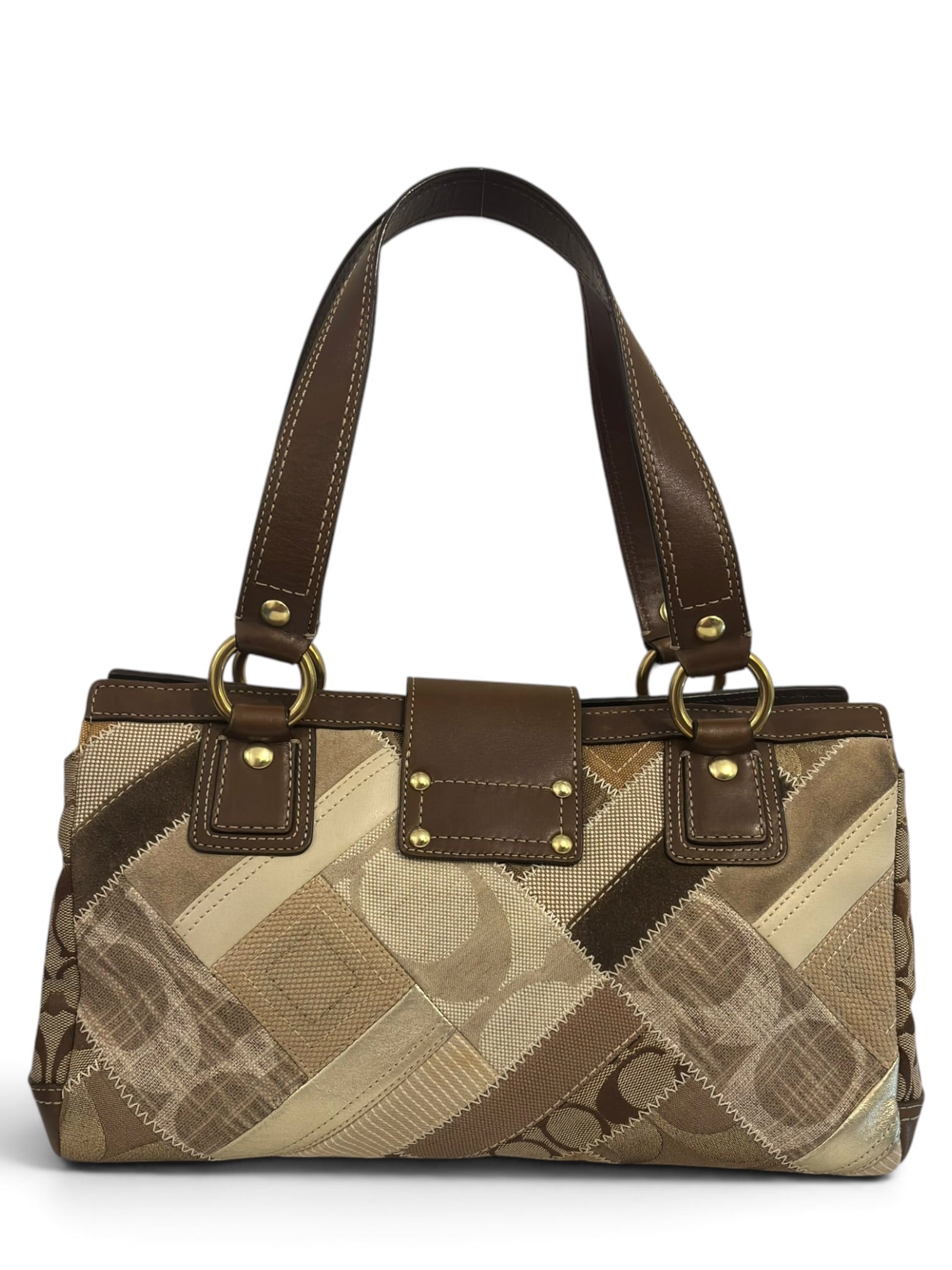 Vintage Coach Patchwork Bag Brown Signature
Canvas Leather Shoulder Tote B0893-12521