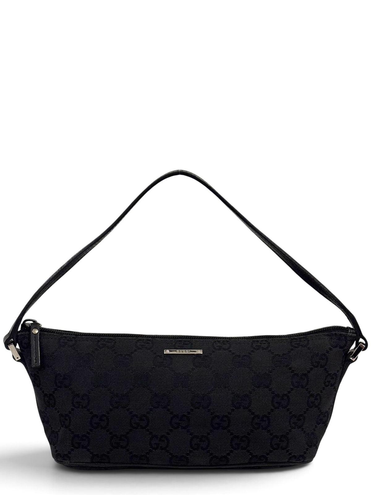 Vintage Gucci Boat Bag Pochette 07198 Black Monogram