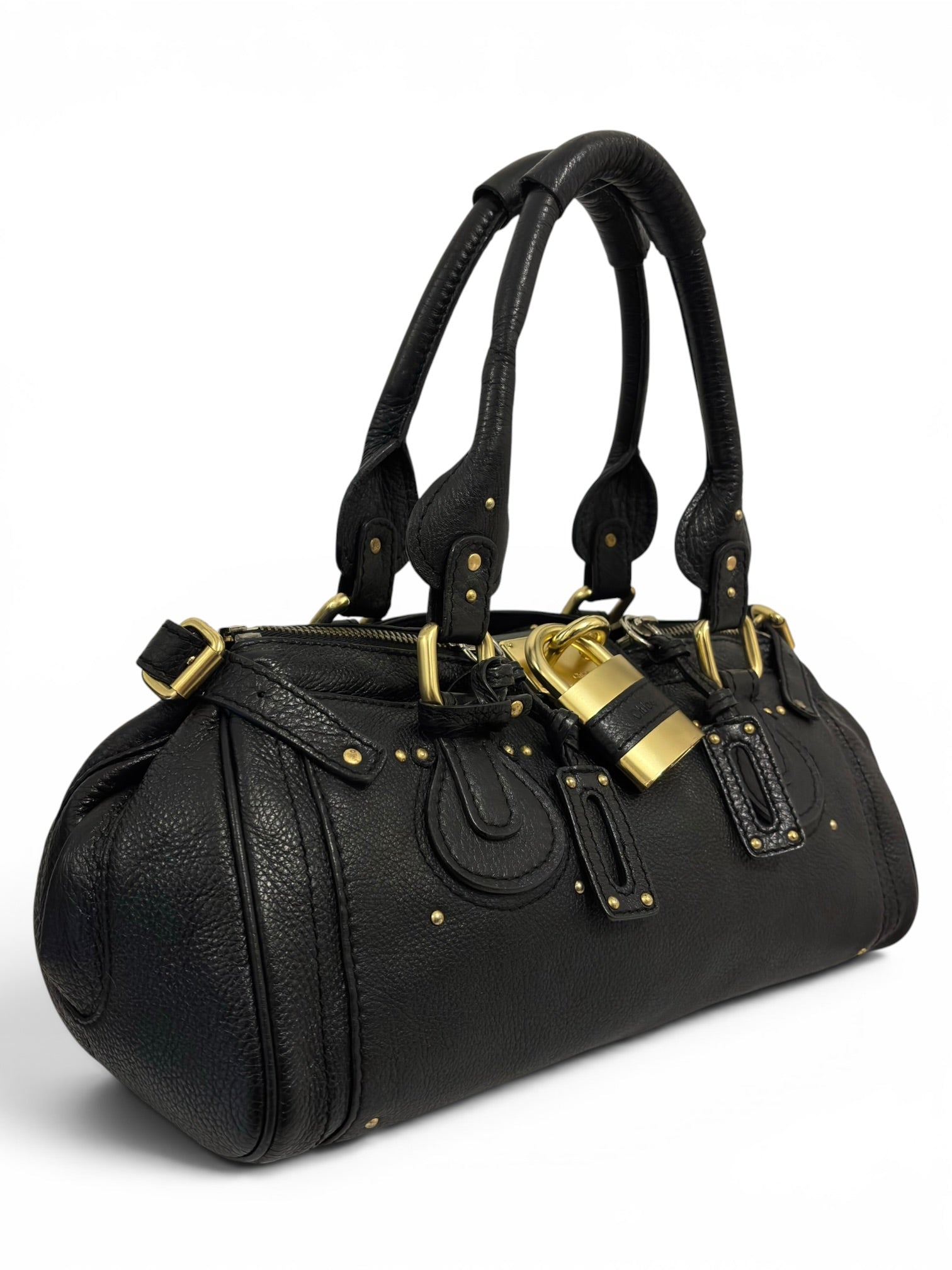 Chloe Paddington Large Black Leather Padlock & Key Rare Vintage Boston Shoulder Bag
