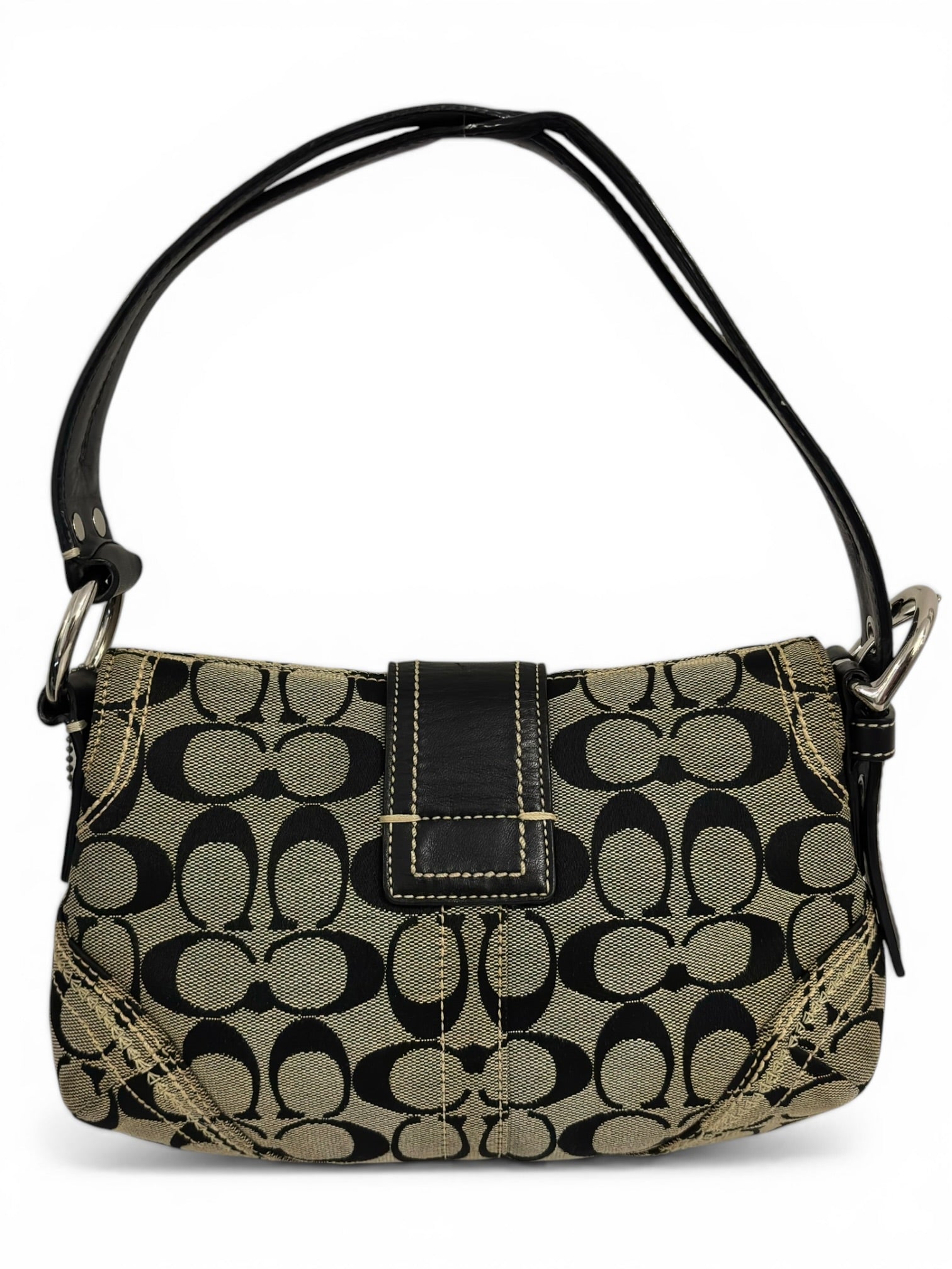 Coach Soho Signature Black & Grey Buckle Canvas & Leather Shoulder Bag