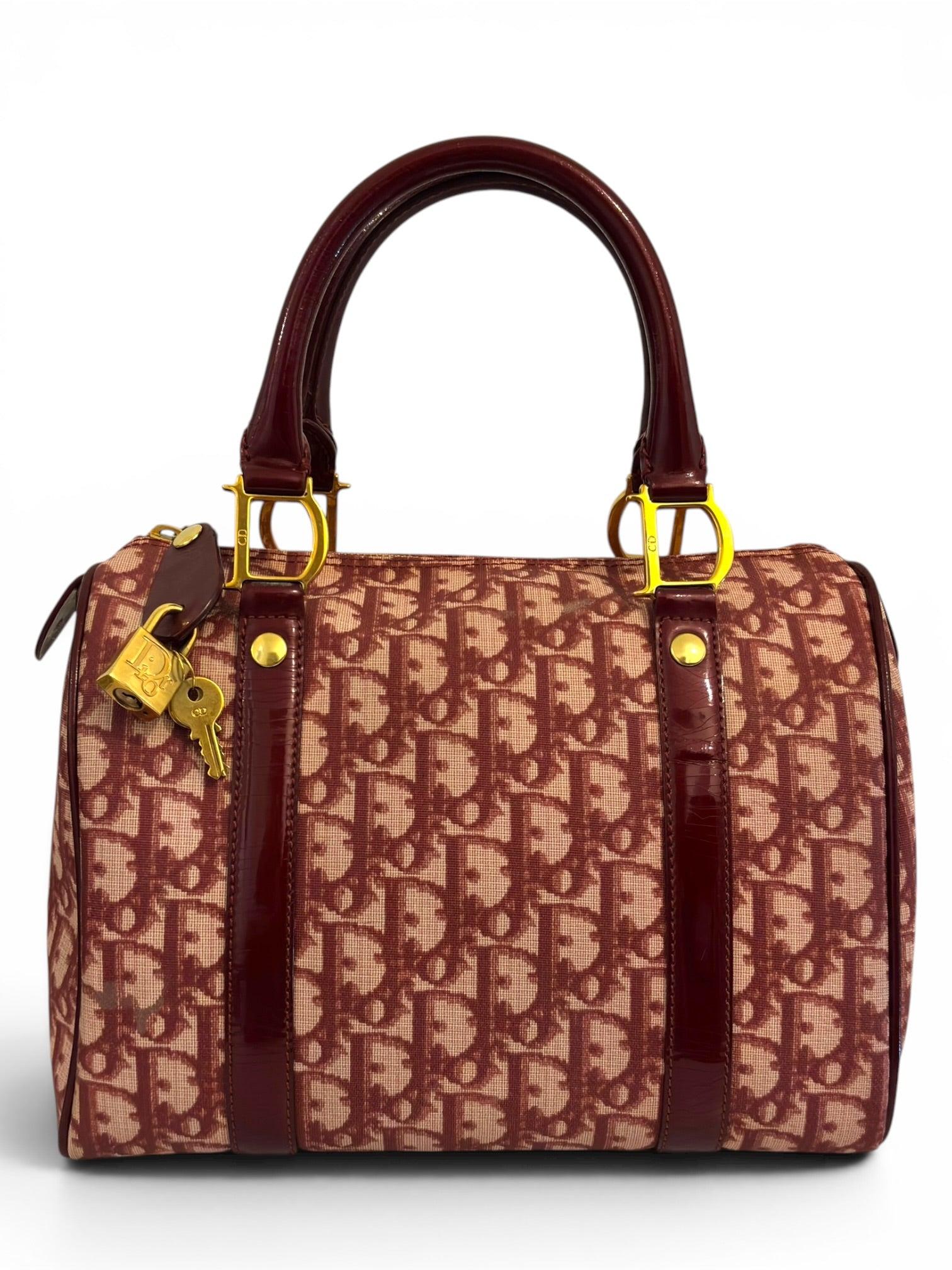 Christian Dior Rare Red / Burgundy Diorissimo
Trotter Lock & Key Vintage Boston Shoulder Bag