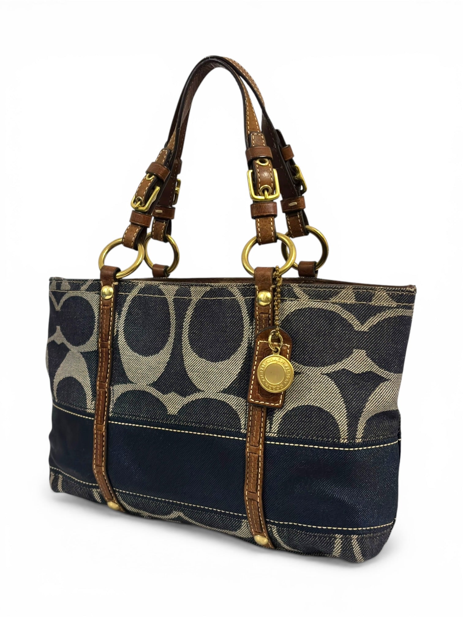 Coach Denim Signature Blue Brown Leather Legacy
Tote Shoulder Bag