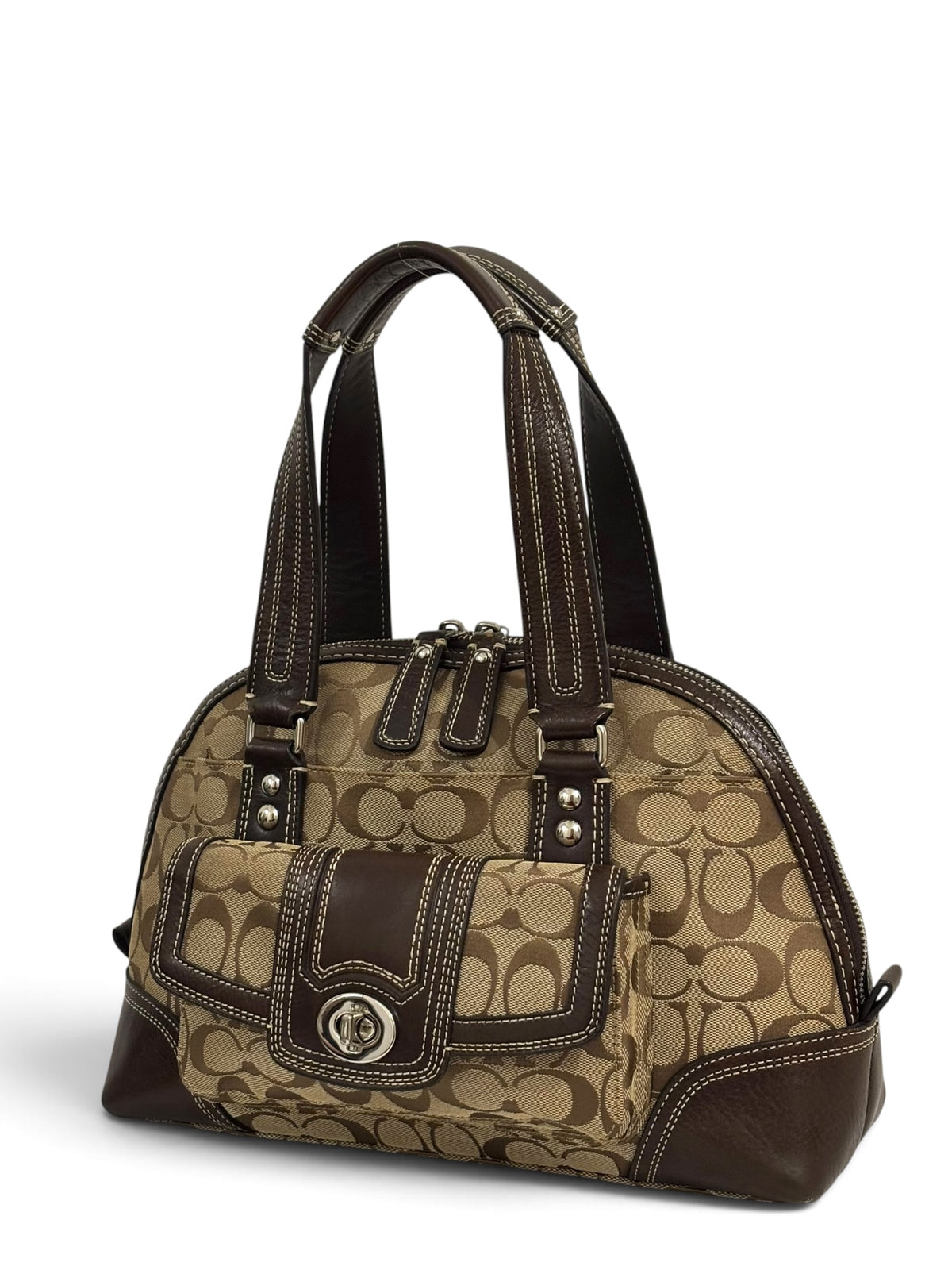 Vintage Coach Hamptons Bag F13977 Turnlock In Signature Brown