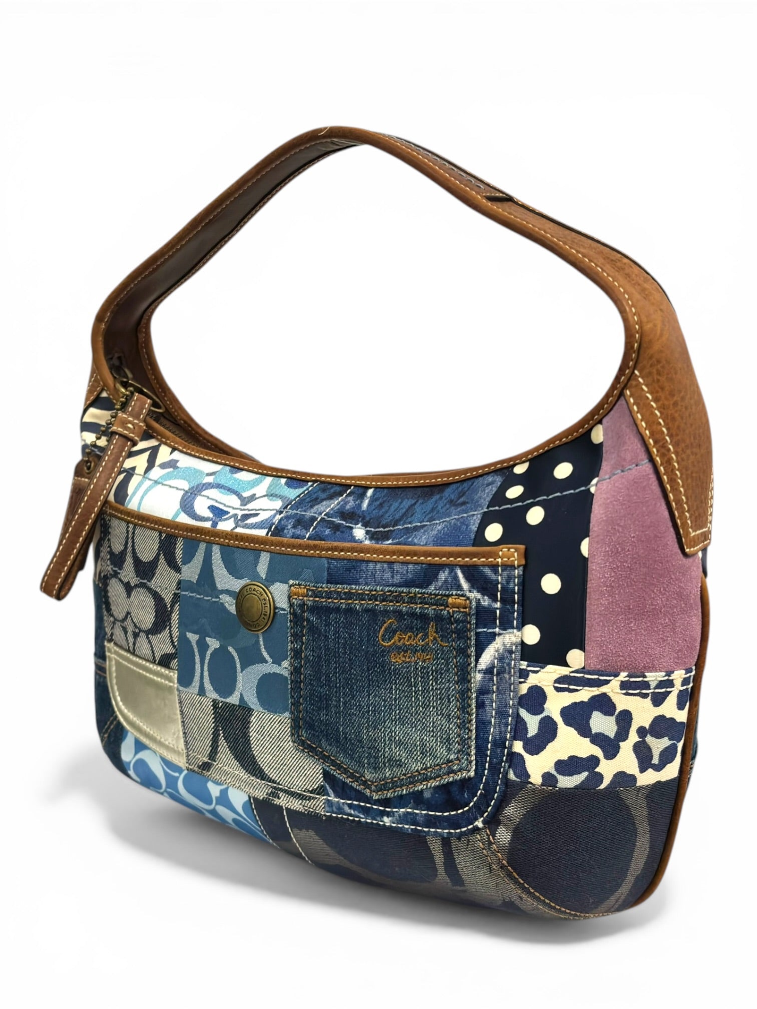 Coach Denim Ergo Patchwork Blue Purple Canvas
Leather Hobo Shoulder Bag
