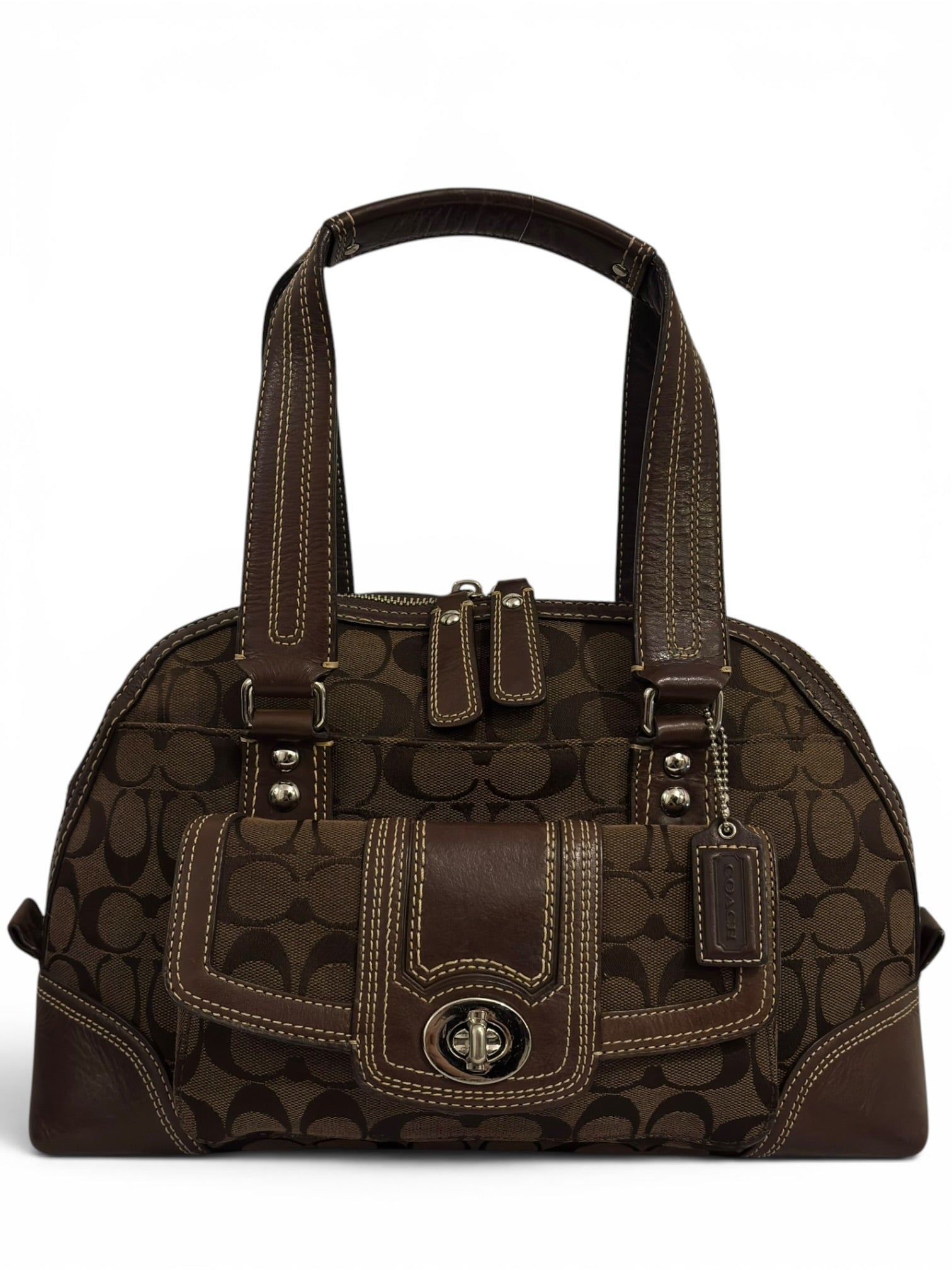 バッグ Coach Hampoton Bag Brown Signature Coach Dark Brown Chocolate Signature Hamptons Canvas & Leather Dome Sh