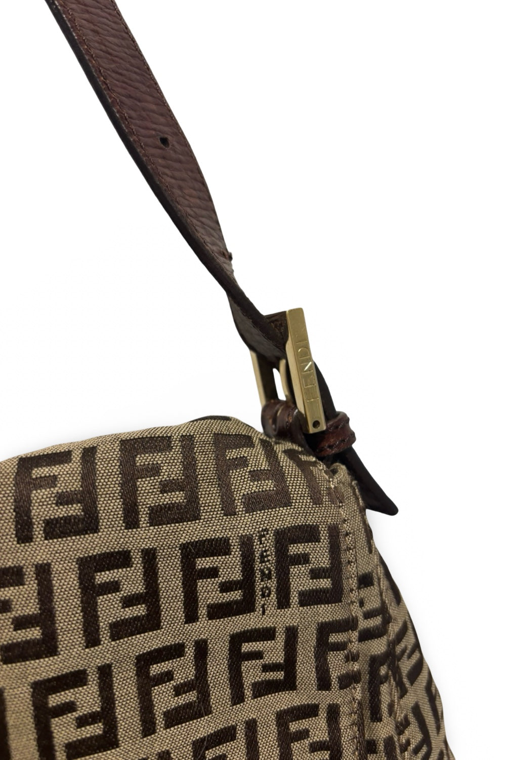 Fendi Zucchino Canvas Brown & Khaki Mamma Baguette Large Signature Shoulder Bag Vintage 2000's