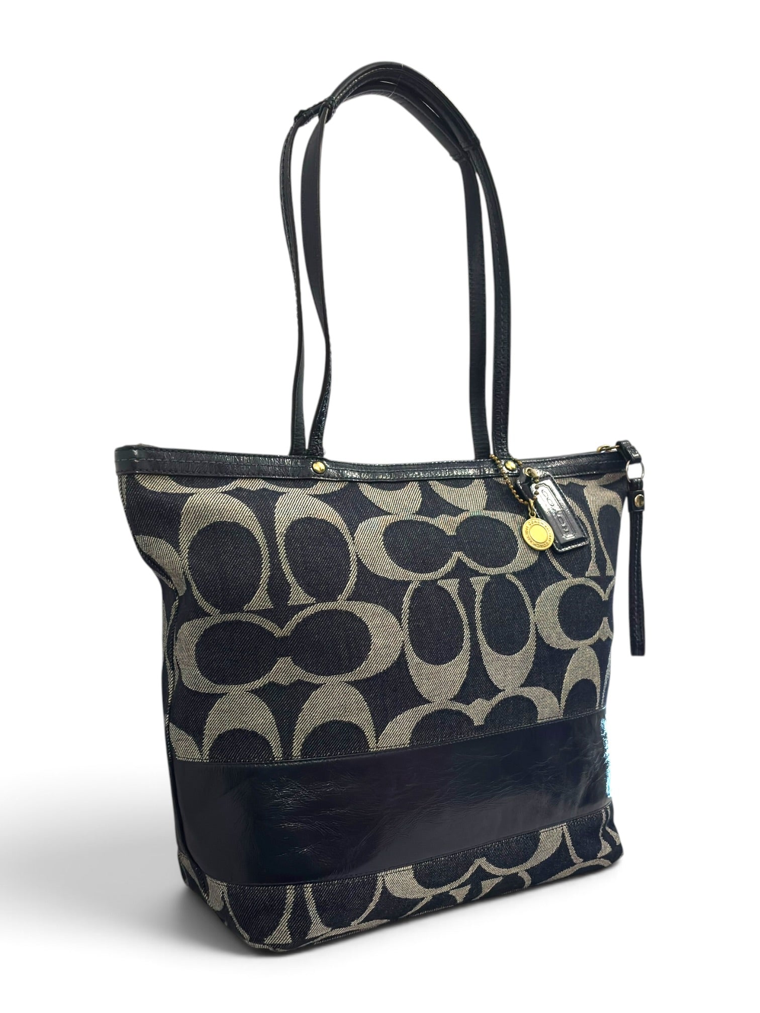 Vintage Coach Denim Bag Navy Blue Signature
Canvas Leather Shoulder Tote C0867-12547
