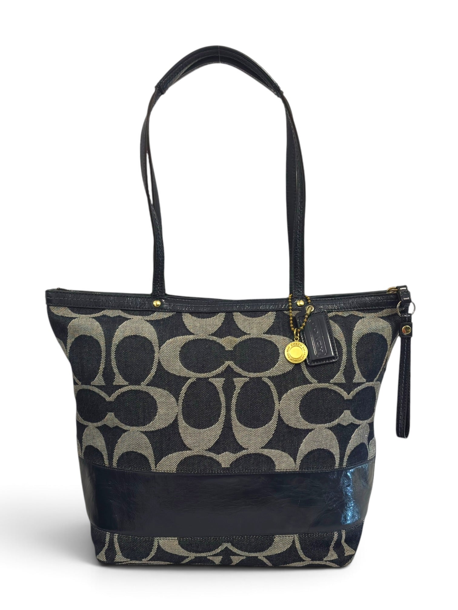 Vintage Coach Denim Bag Navy Blue Signature
Canvas Leather Shoulder Tote C0867-12547