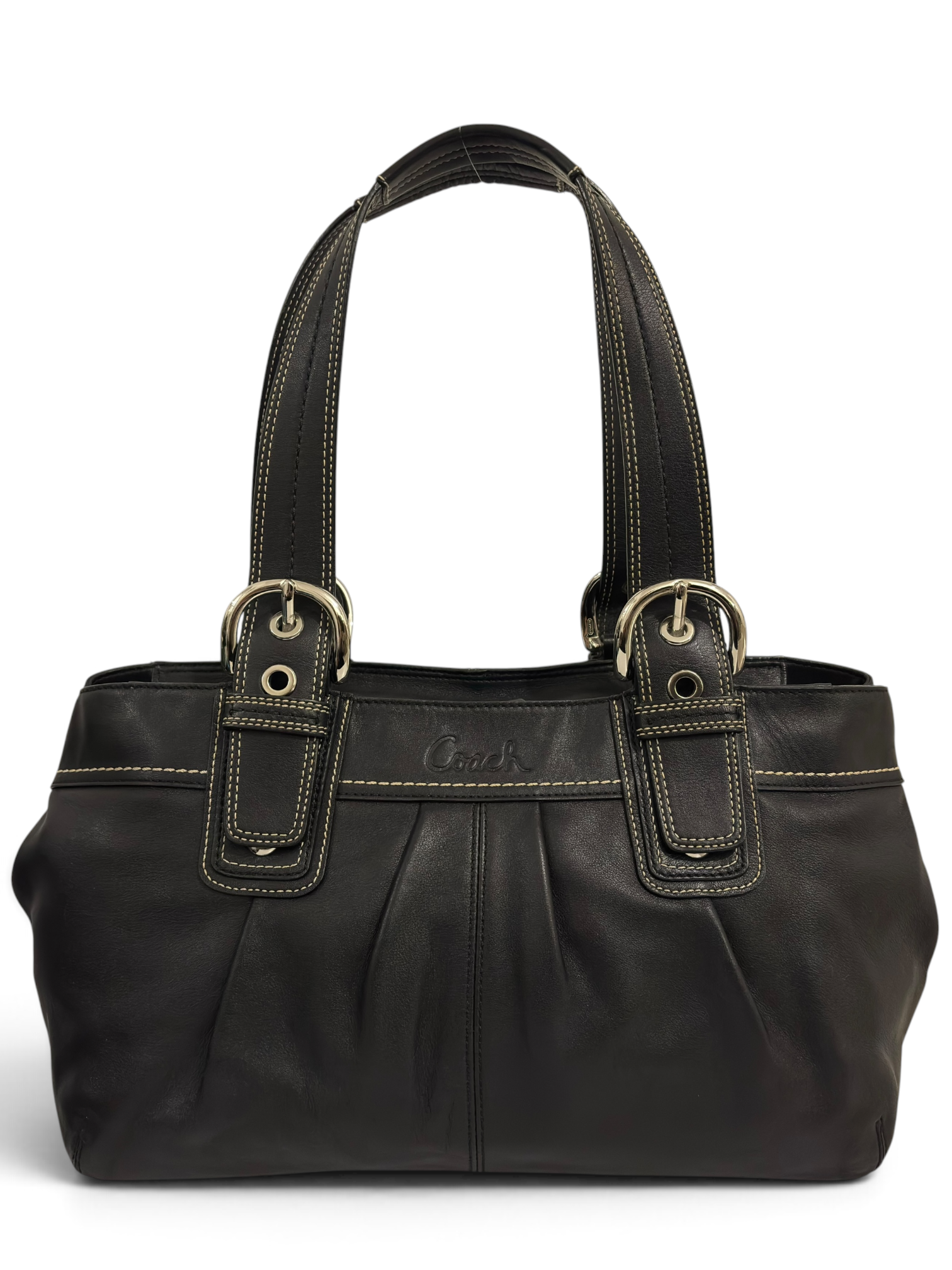 Vintage Coach Soho Bag Pleated Black Leather Tote F13732