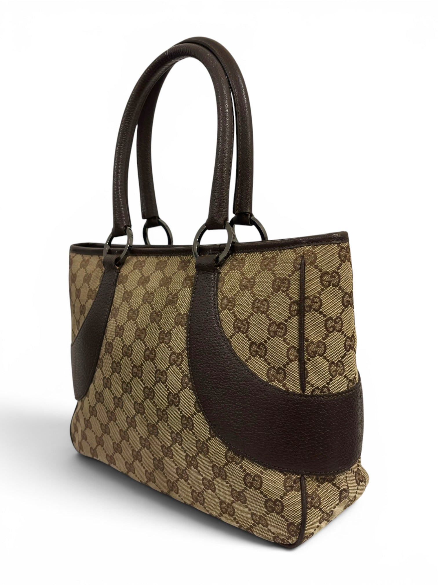 Gucci GG Large Tote Brown / Beige Canvas & Leather Shopping Tote Vintage 002214 Shoulder
Bag
