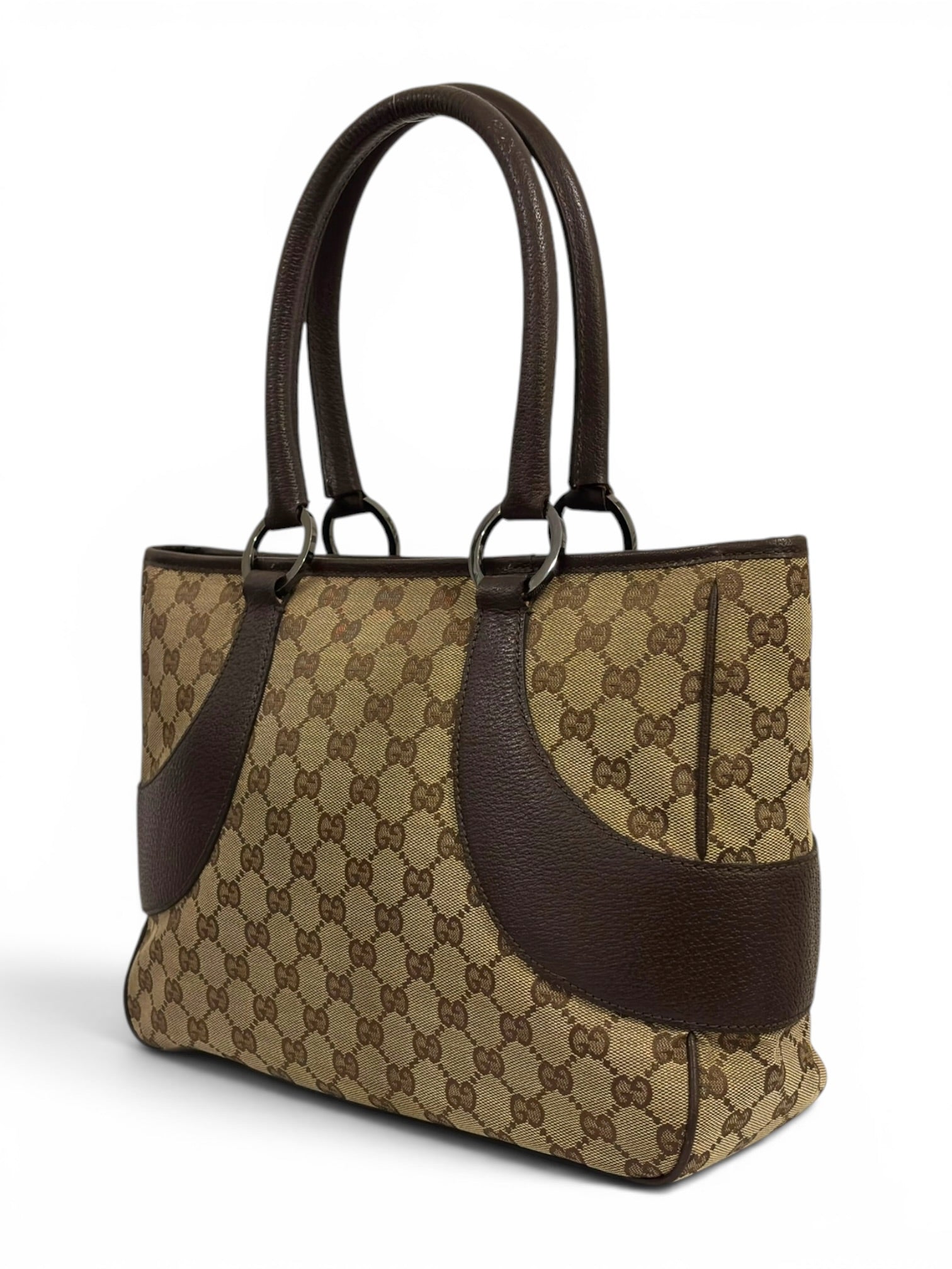 Gucci GG Large Tote Brown / Beige Canvas & Leather Shopping Tote Vintage 002214 Shoulder
Bag