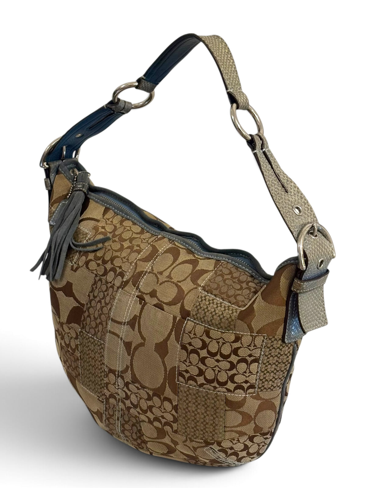 Vintage Coach Patchwork Bag 3688 Rare Blue Python Trim