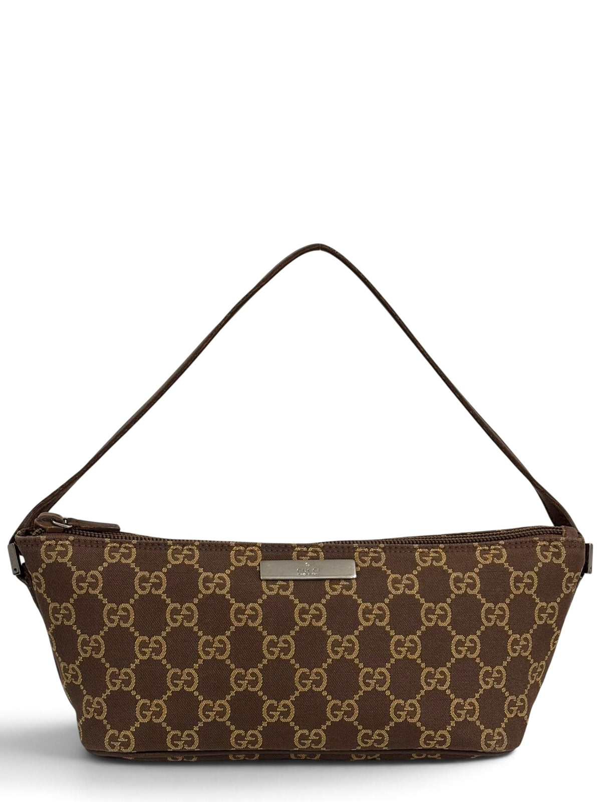 Vintage Gucci Boat Bag 039 1103 Monogram GG Pochette In Chocolate Brown
