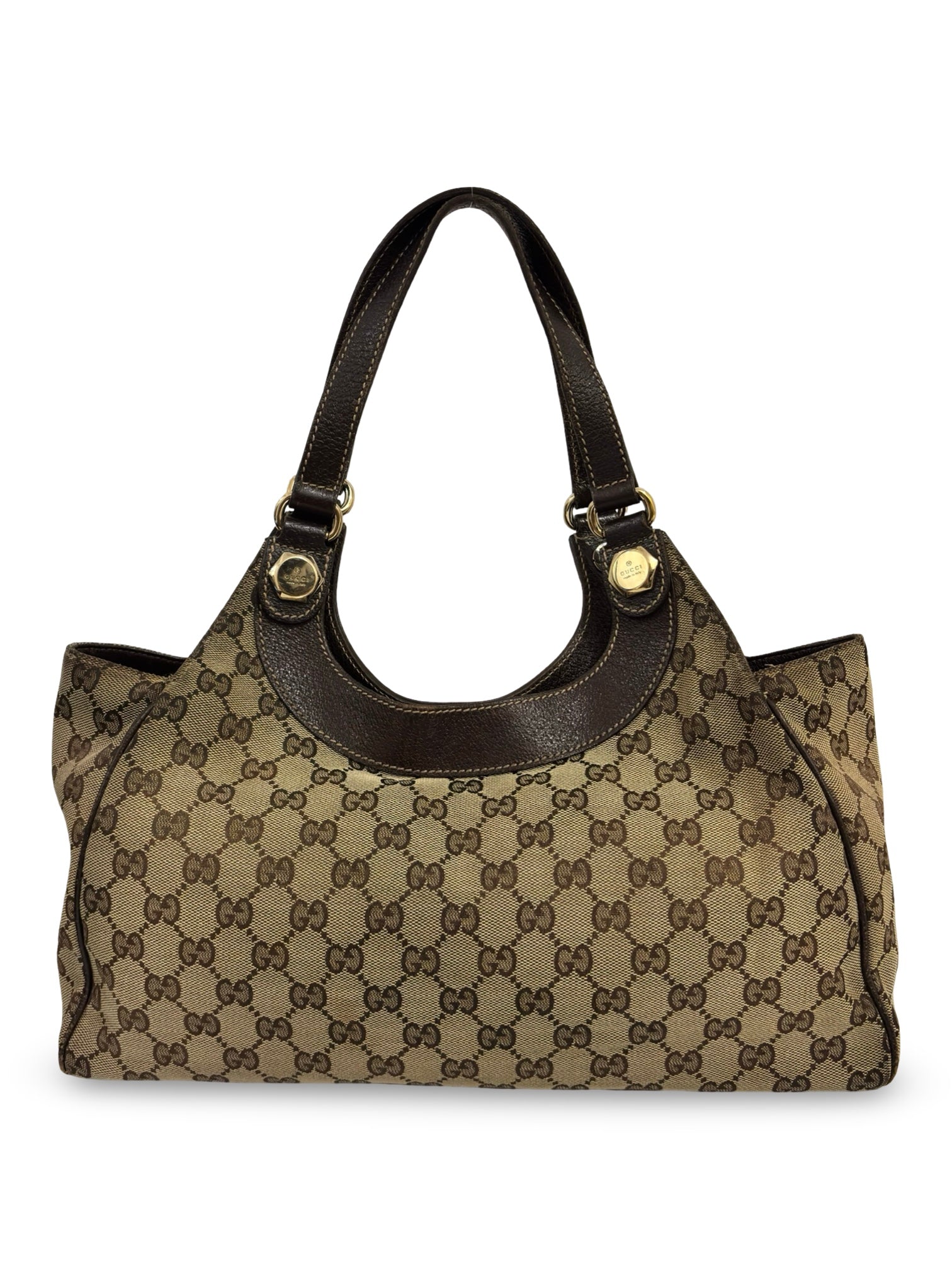 Gucci Brown / Beige Canvas & Leather Charmy Vintage Tote Shoulder Bag