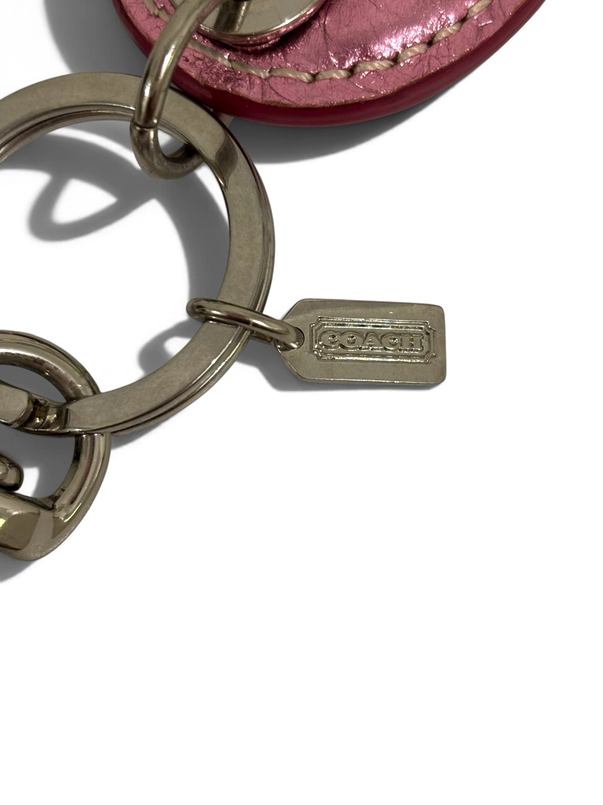 Pre-Owned Coach Heart Bag Charm Keyring In Metallic Pink Leather