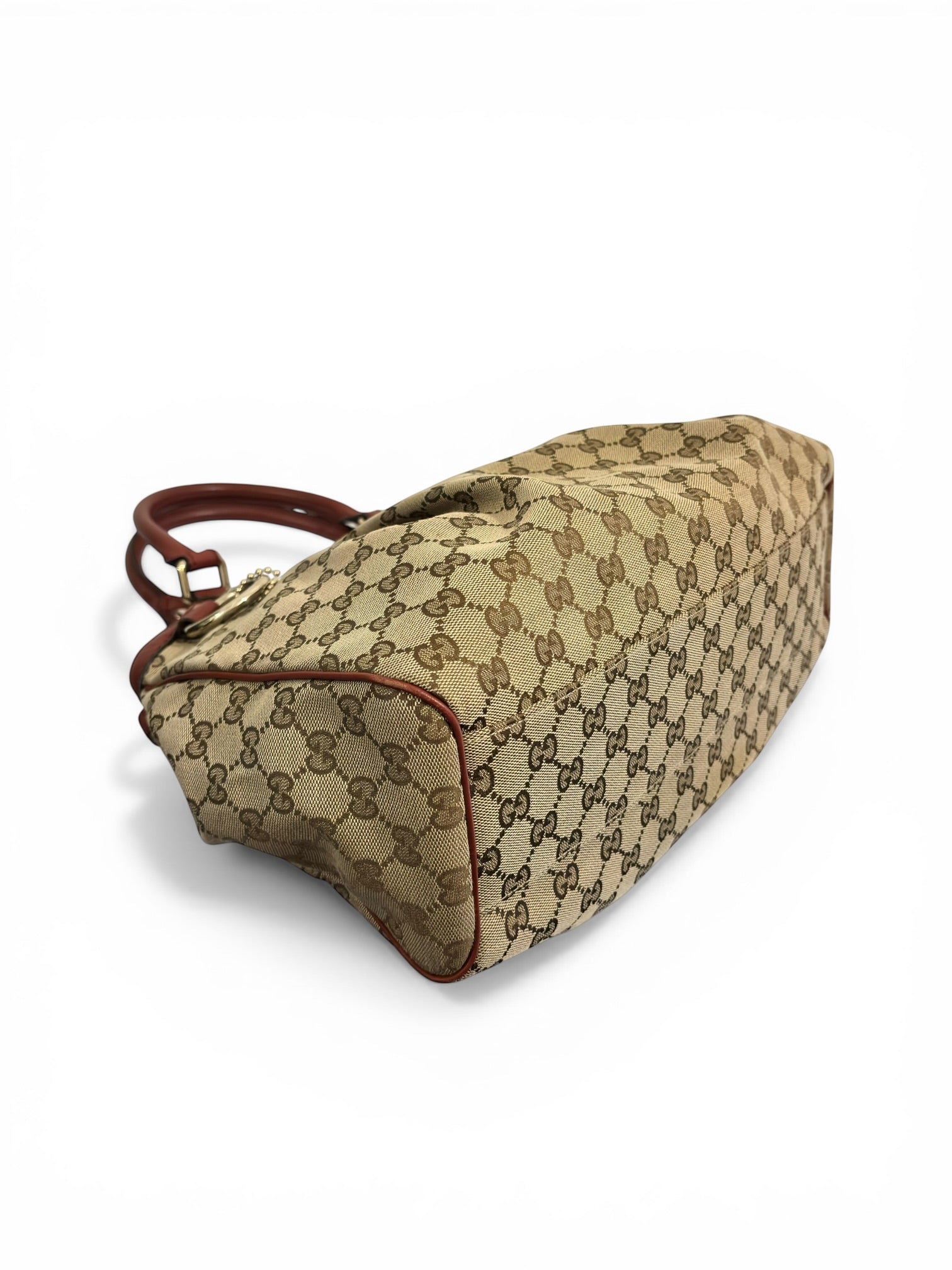 Gucci Sukey Brown & Red Leather & Canvas Monogram Tote Shoulder Bag