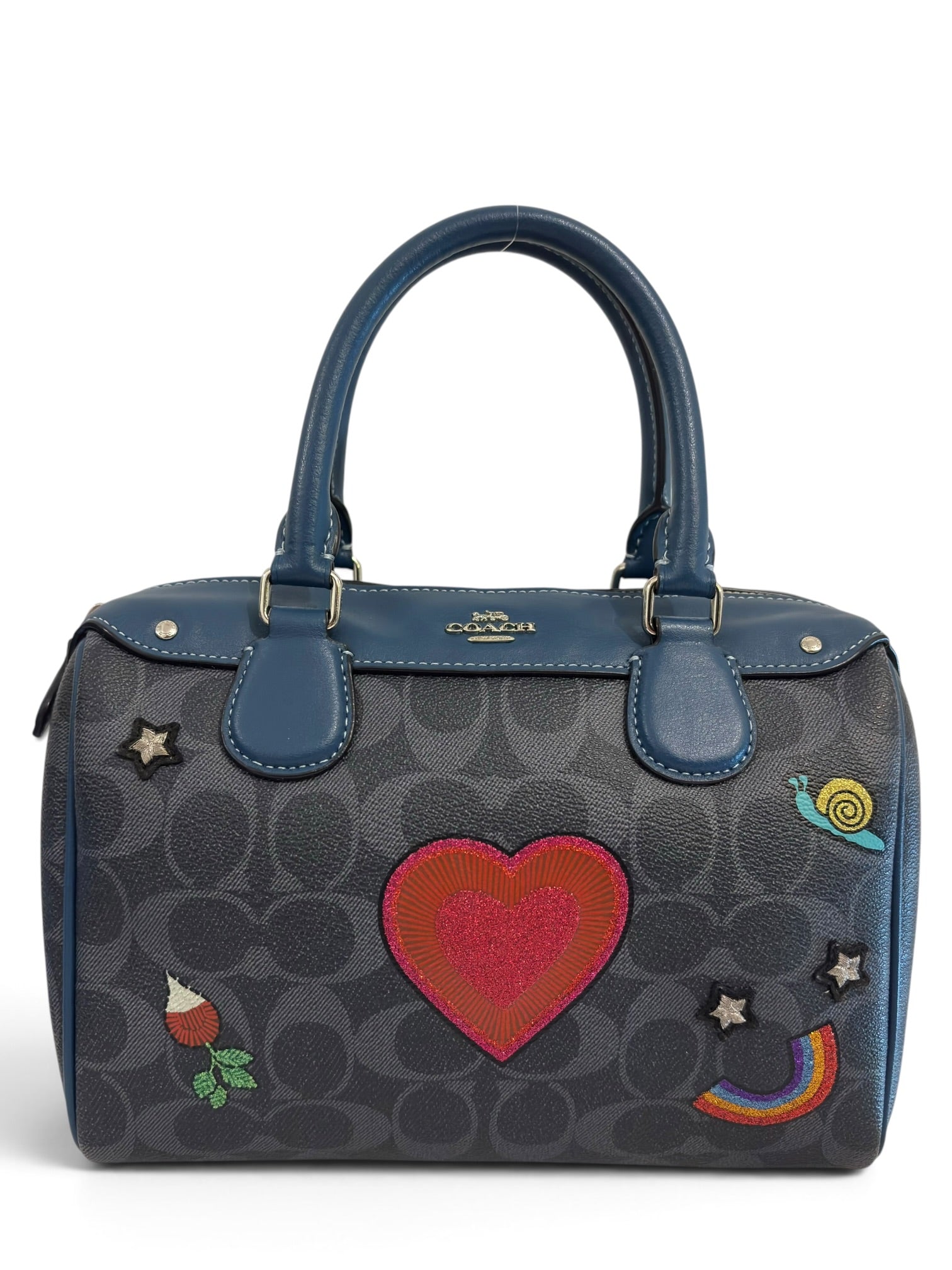 Coach Mini Bennett Embroidered Bag Signature Blue Patch Leather Heart Rainbow Handbag F26166