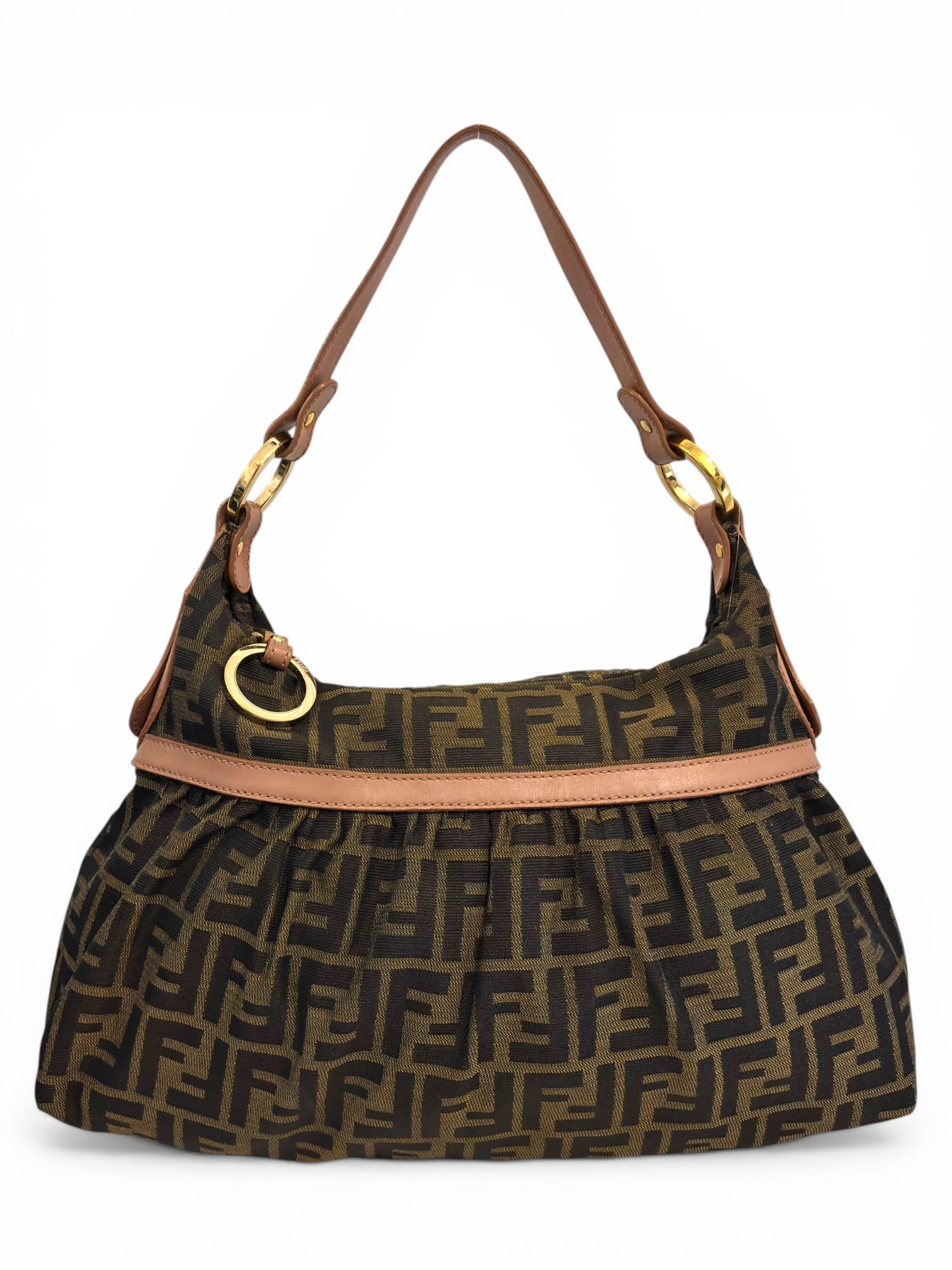 Fendi Brown & Pink Canvas & Leather Chef Zucca FF
Hobo Shoulder Bag