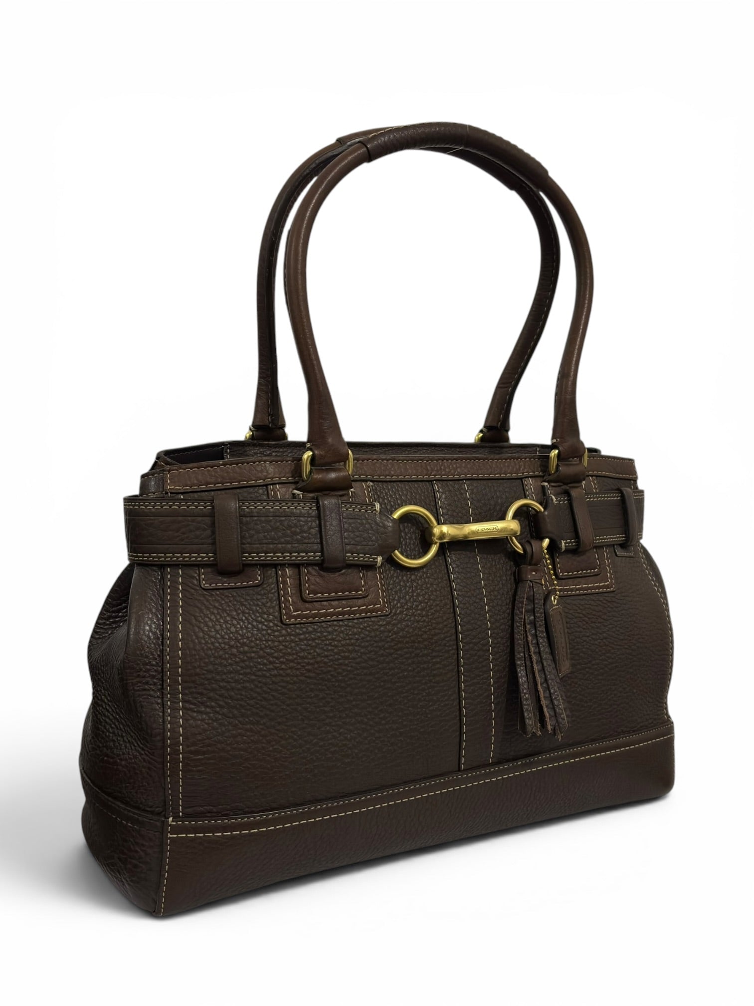 Coach Chocolate / Dark Brown Hampton Pebbled Leather Tote Shoulder Bag