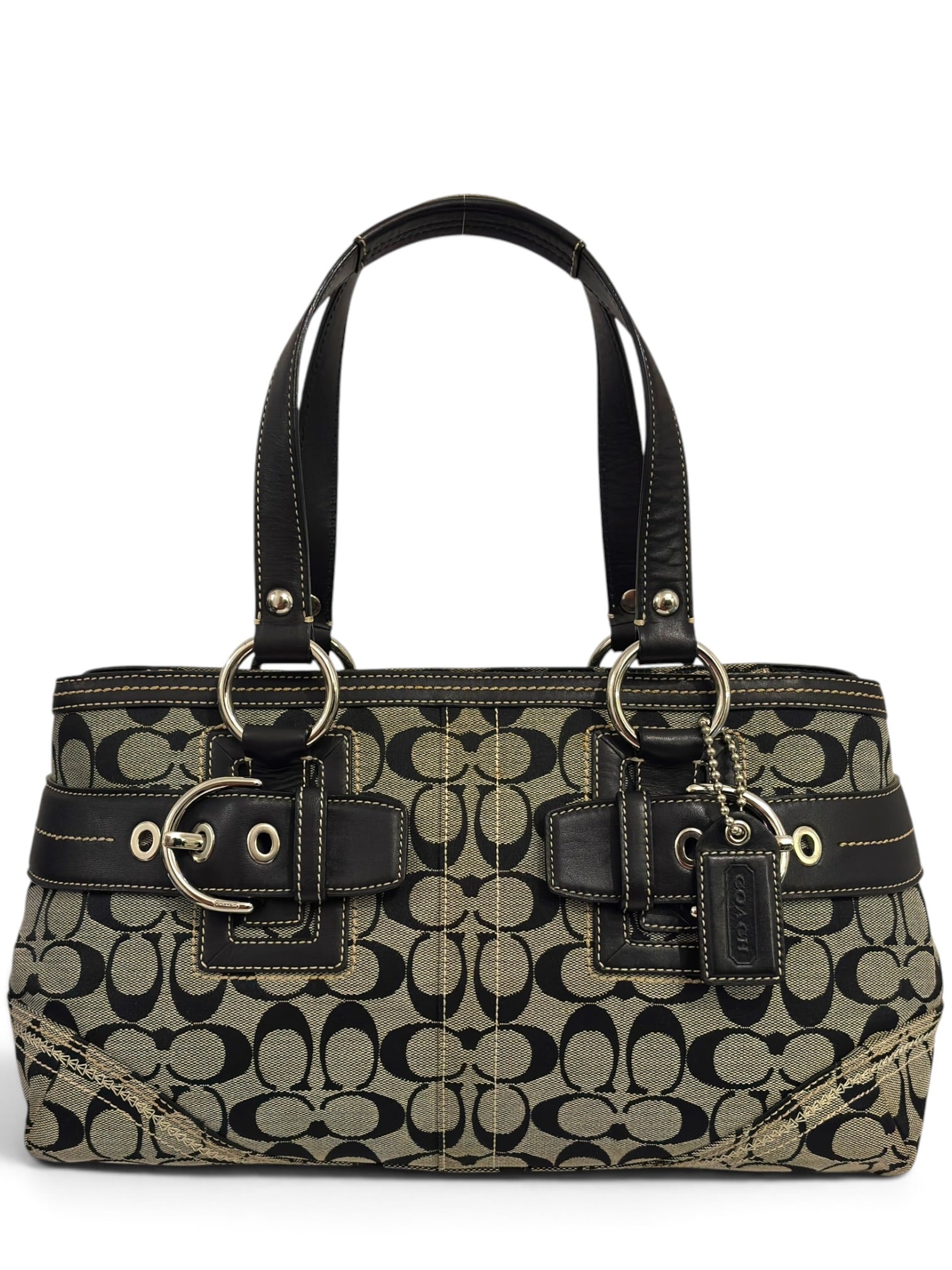 Vintage Coach Bag Y2K Signature Canvas Black Leather Shoulder Soho Tote Handbag 10625