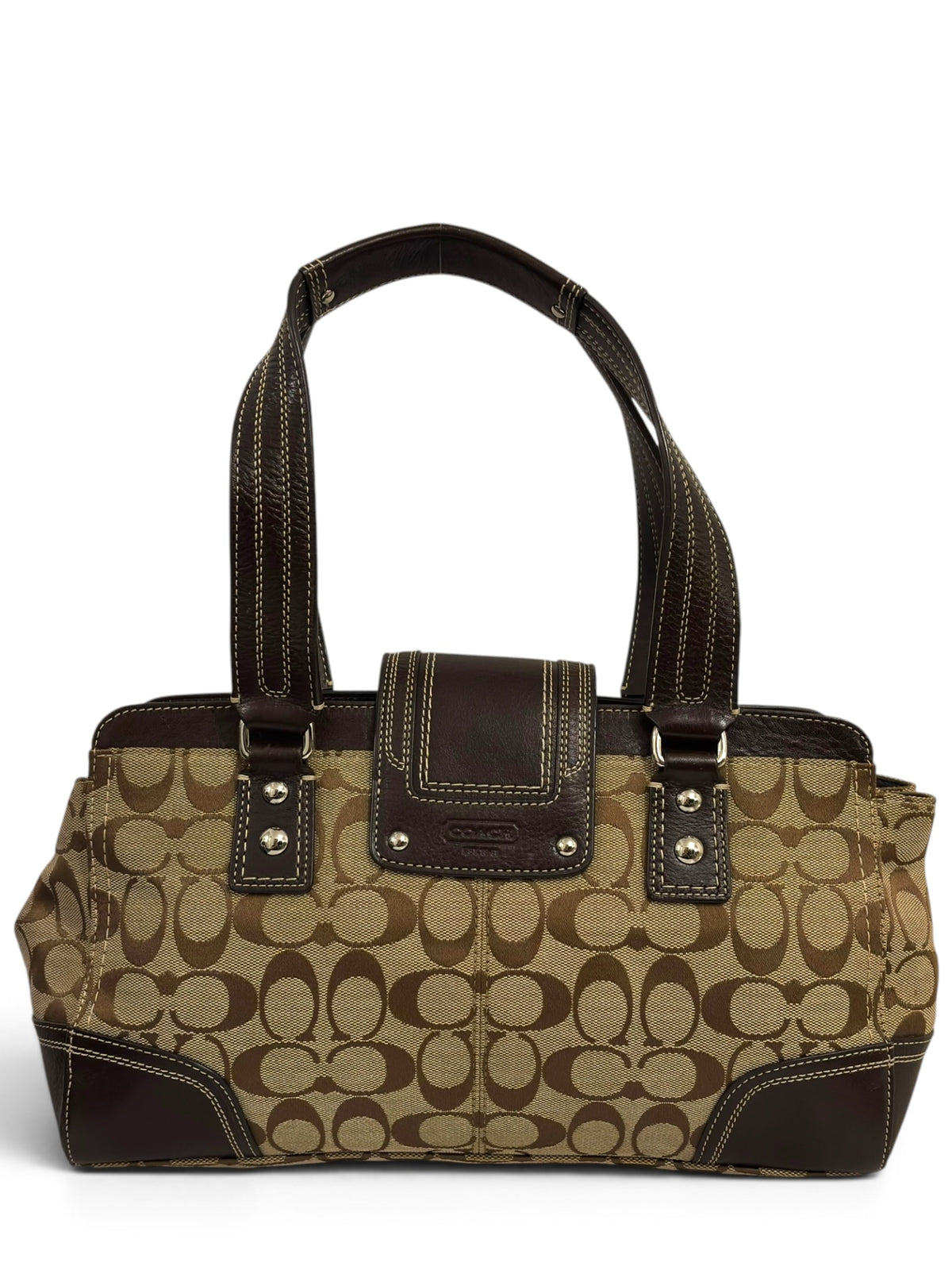 Vintage Coach Bag Hamptons Signature Brown Tote F13975