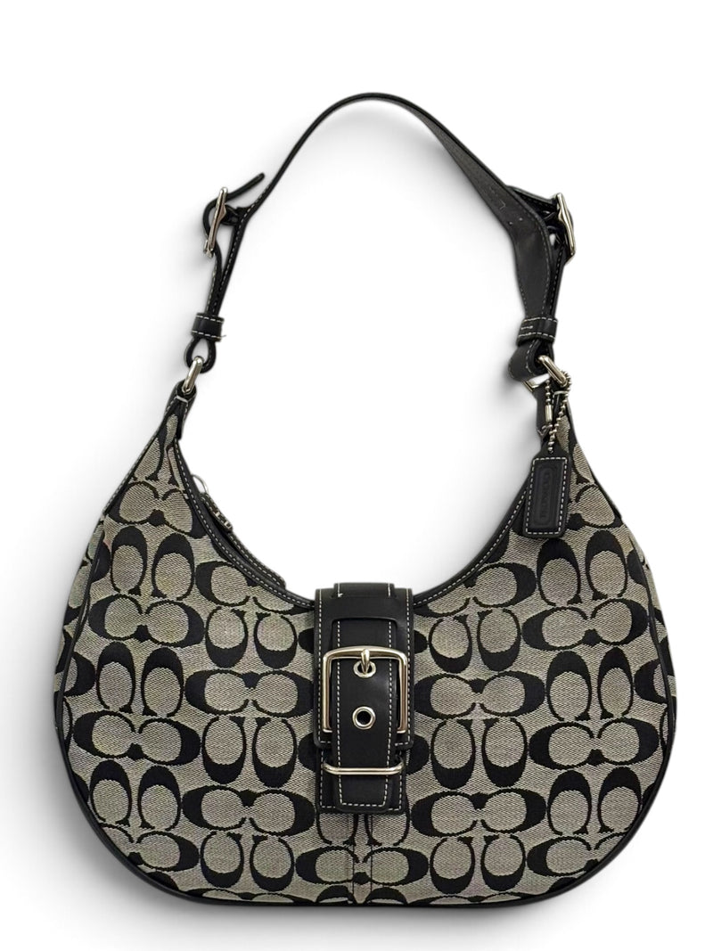 Vintage Coach Soho Bag 6363 Signature Black Grey Hobo Shoulder Bag