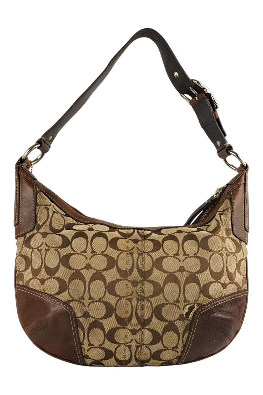 Coach Brown Signature Hamptons Canvas & Leather Hobo Shoulder Bag