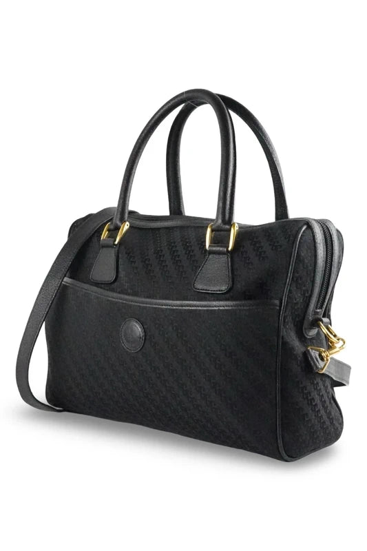Gucci Black Rare Vintage Signature Canvas & Leather Bowling Shoulder Bag