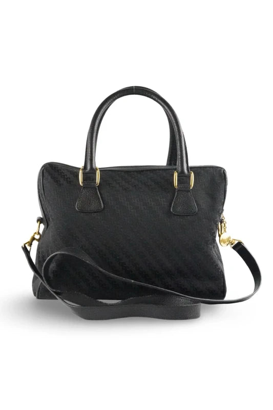 Gucci Black Rare Vintage Signature Canvas & Leather Bowling Shoulder Bag