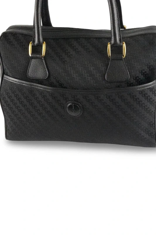Gucci Black Rare Vintage Signature Canvas & Leather Bowling Shoulder Bag