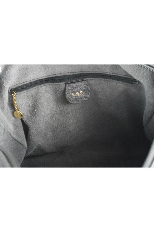 Gucci Black Rare Vintage Signature Canvas & Leather Bowling Shoulder Bag