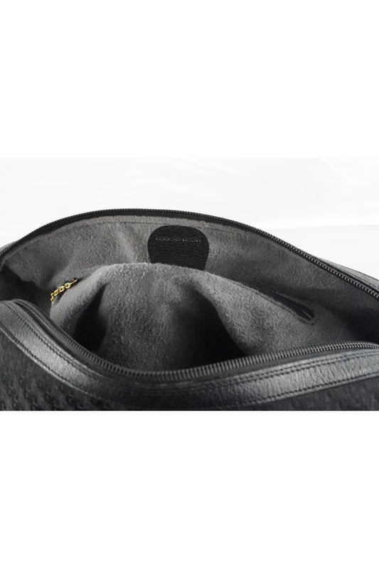 Gucci Black Rare Vintage Signature Canvas & Leather Bowling Shoulder Bag