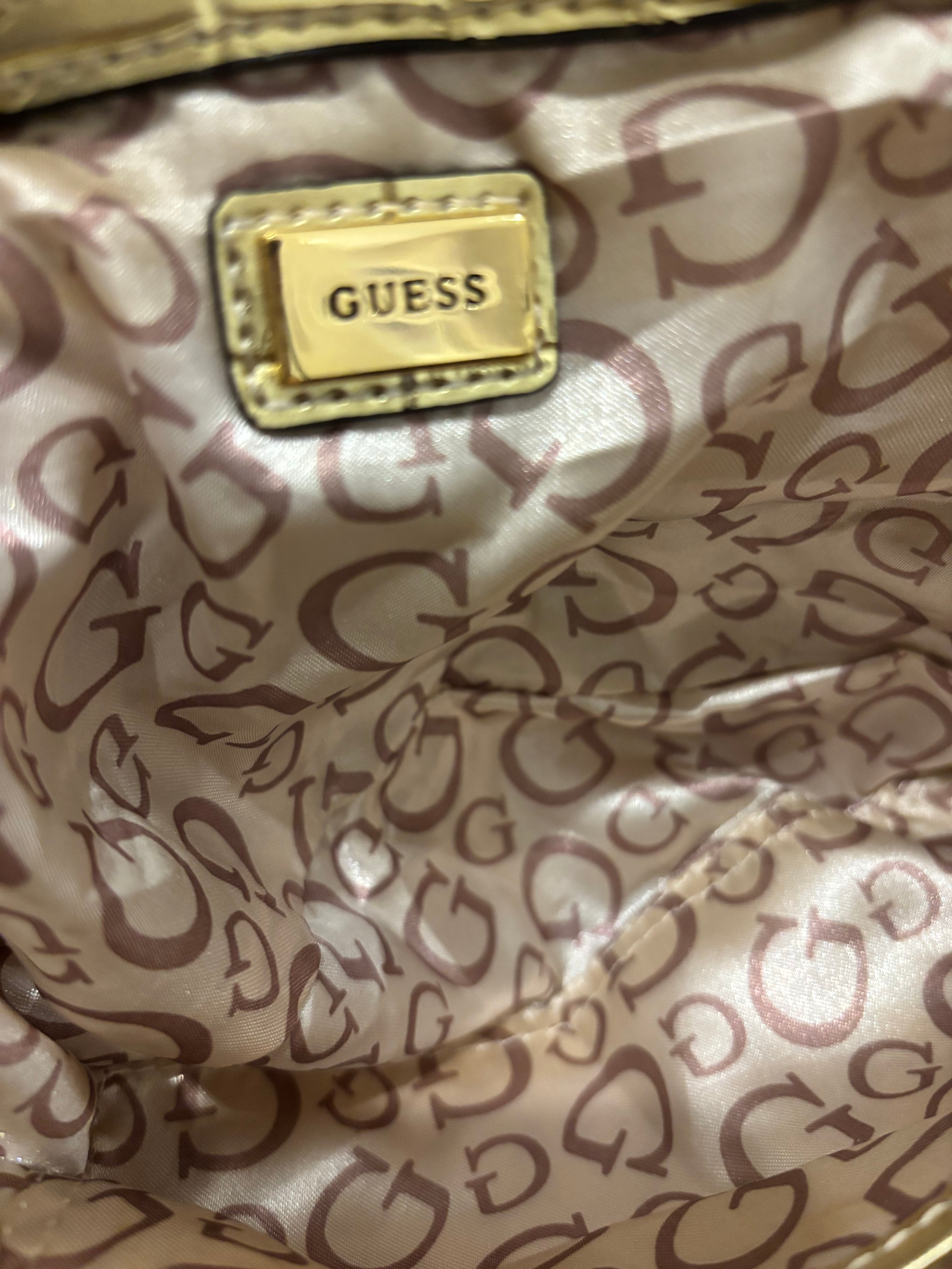 Guess Vintage Brown Gold Leopard Print Studded Baguette Canvas Shoulder Bag