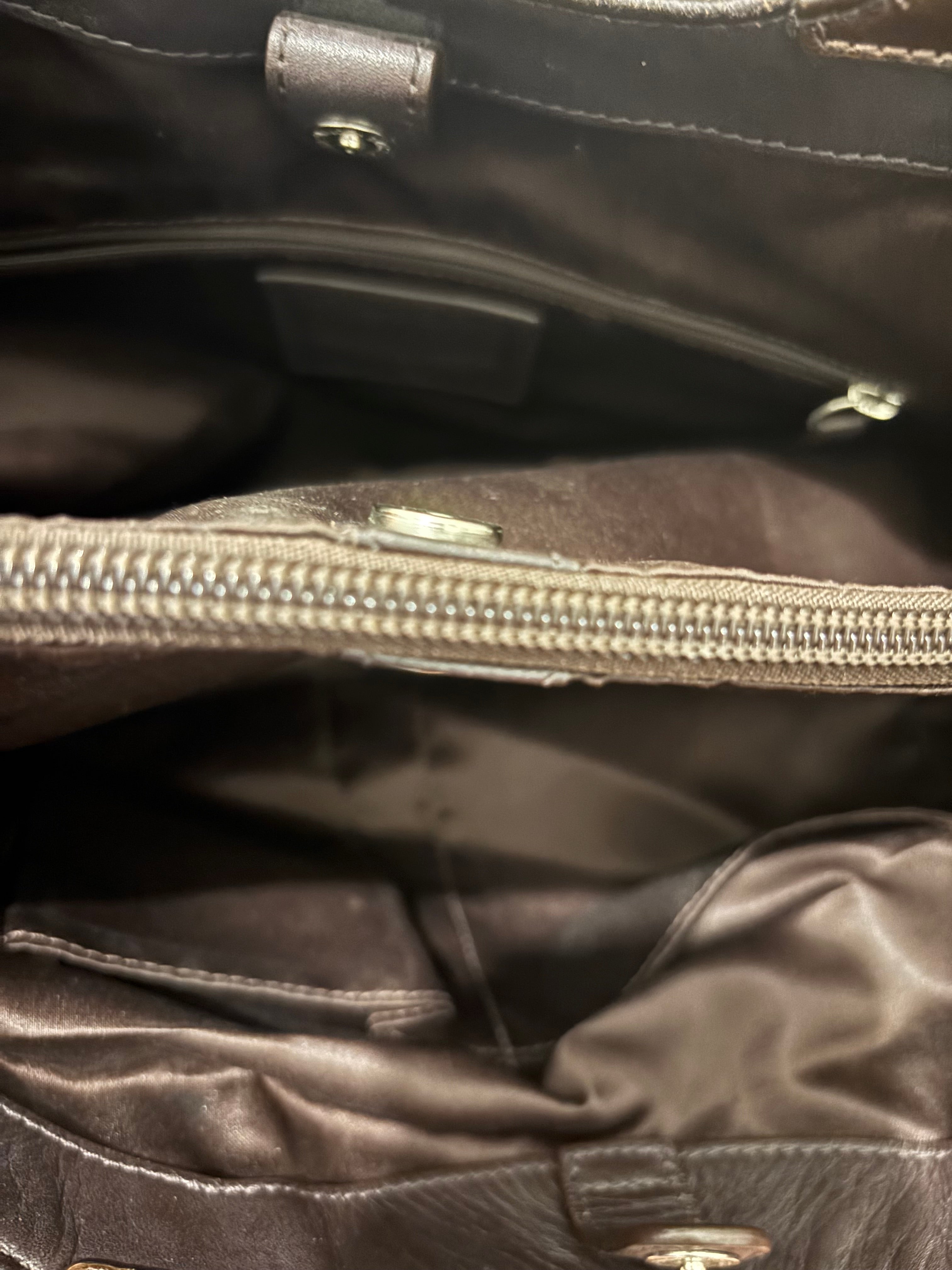 Coach Brown & Khaki Signature Canvas Satin & Patent Leather Vintage Shoulder Bag