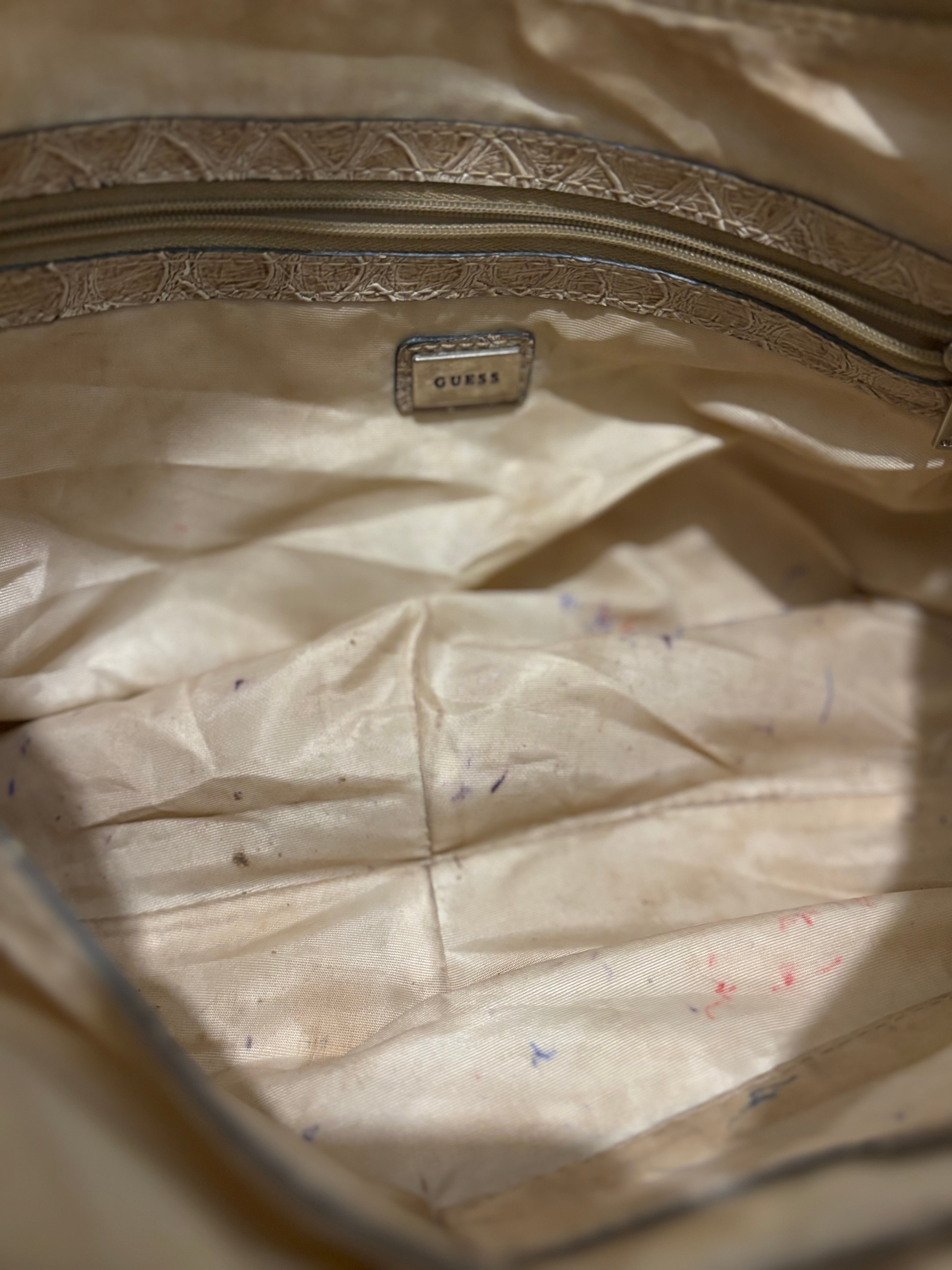 Guess Vintage 2000's Beige Croc Patent Leather / PVC Hobo Shoulder Bag Y2K