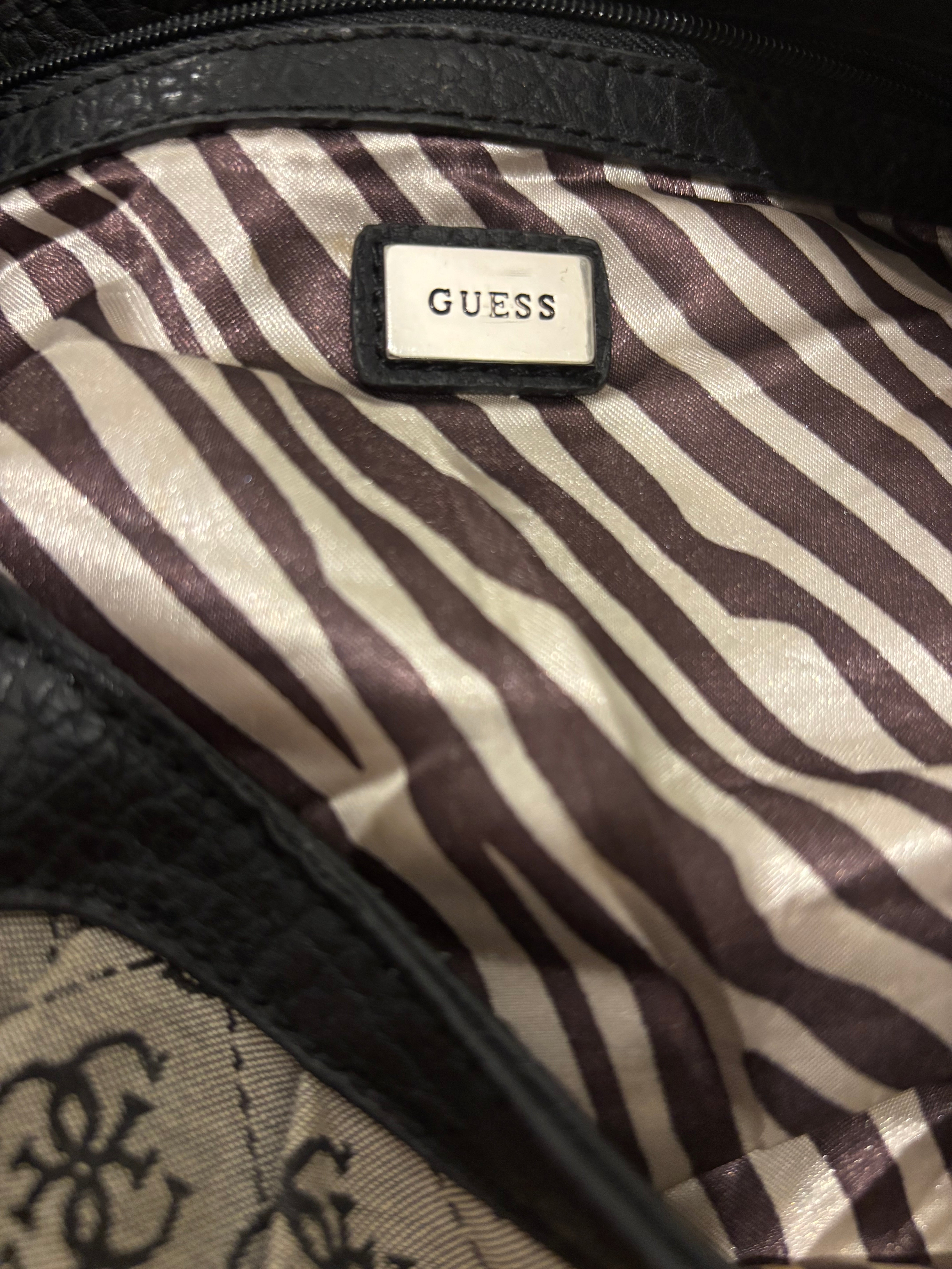 Guess Grey & Black Signature Canvas & PVC Y2K Vintage Hobo Shoulder Bag