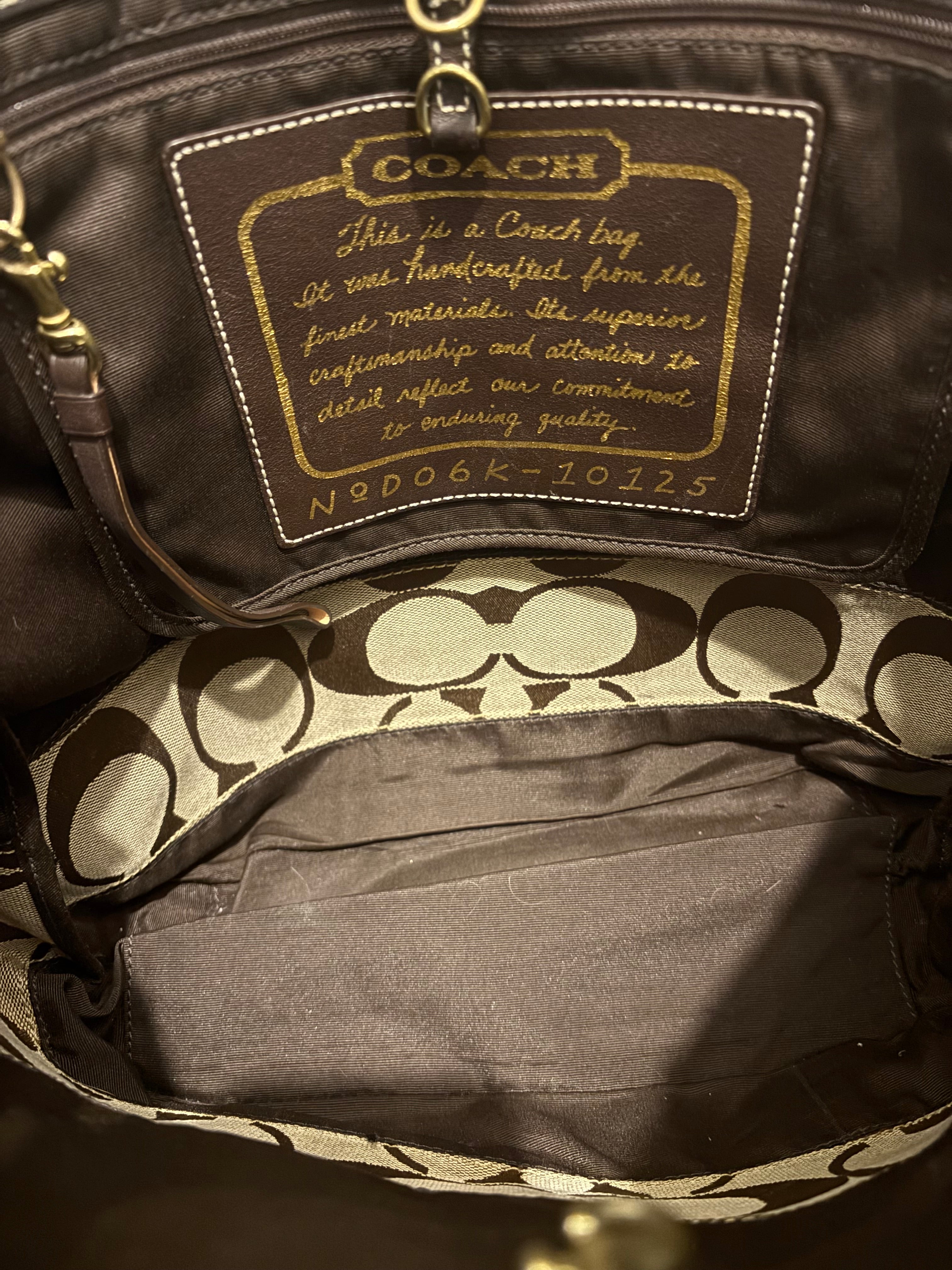 Coach Brown Khaki Signature Stripe Vintage Canvas & Leather Tote Shoulder Bag