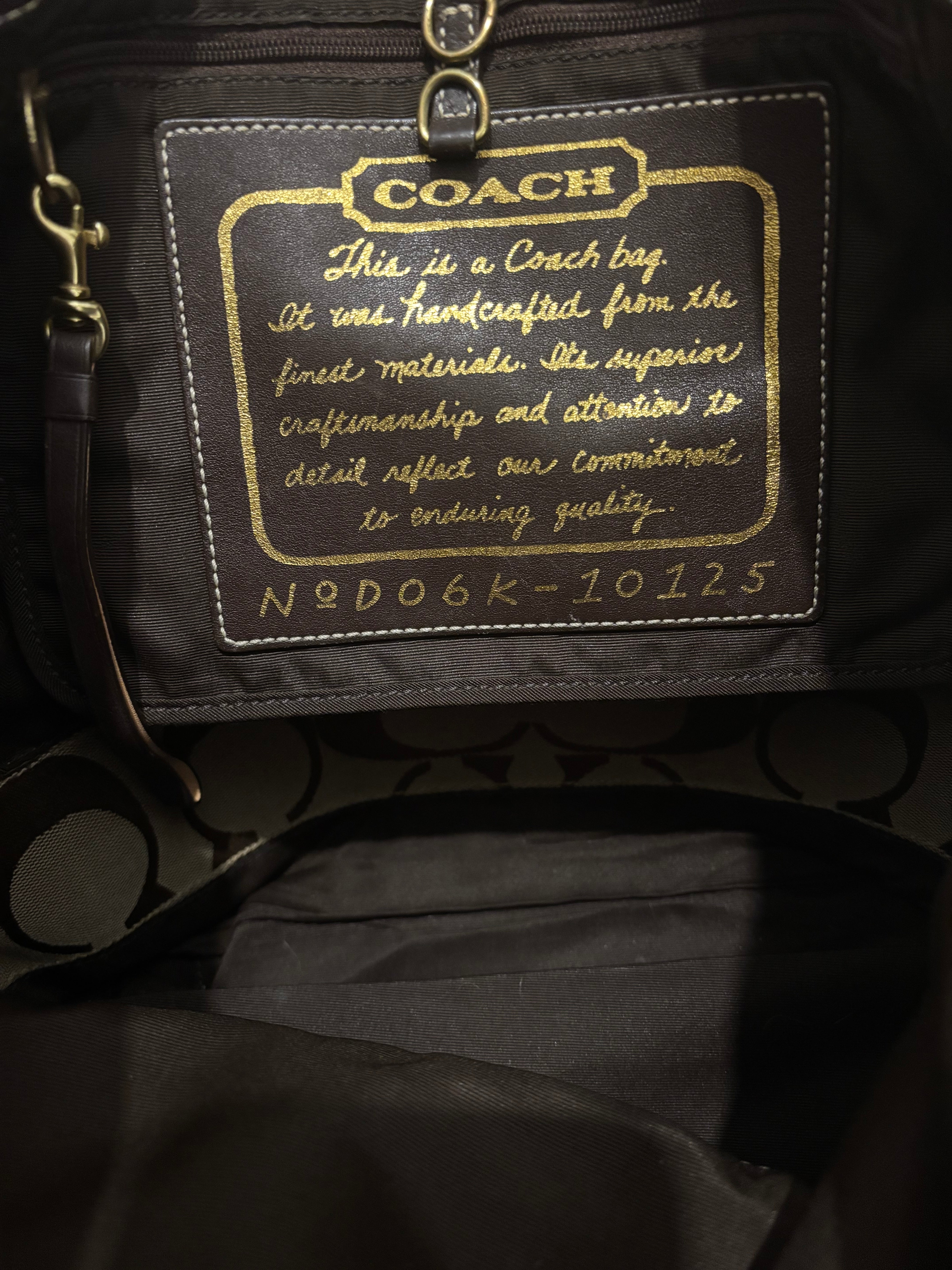 Coach Brown Khaki Signature Stripe Vintage Canvas & Leather Tote Shoulder Bag
