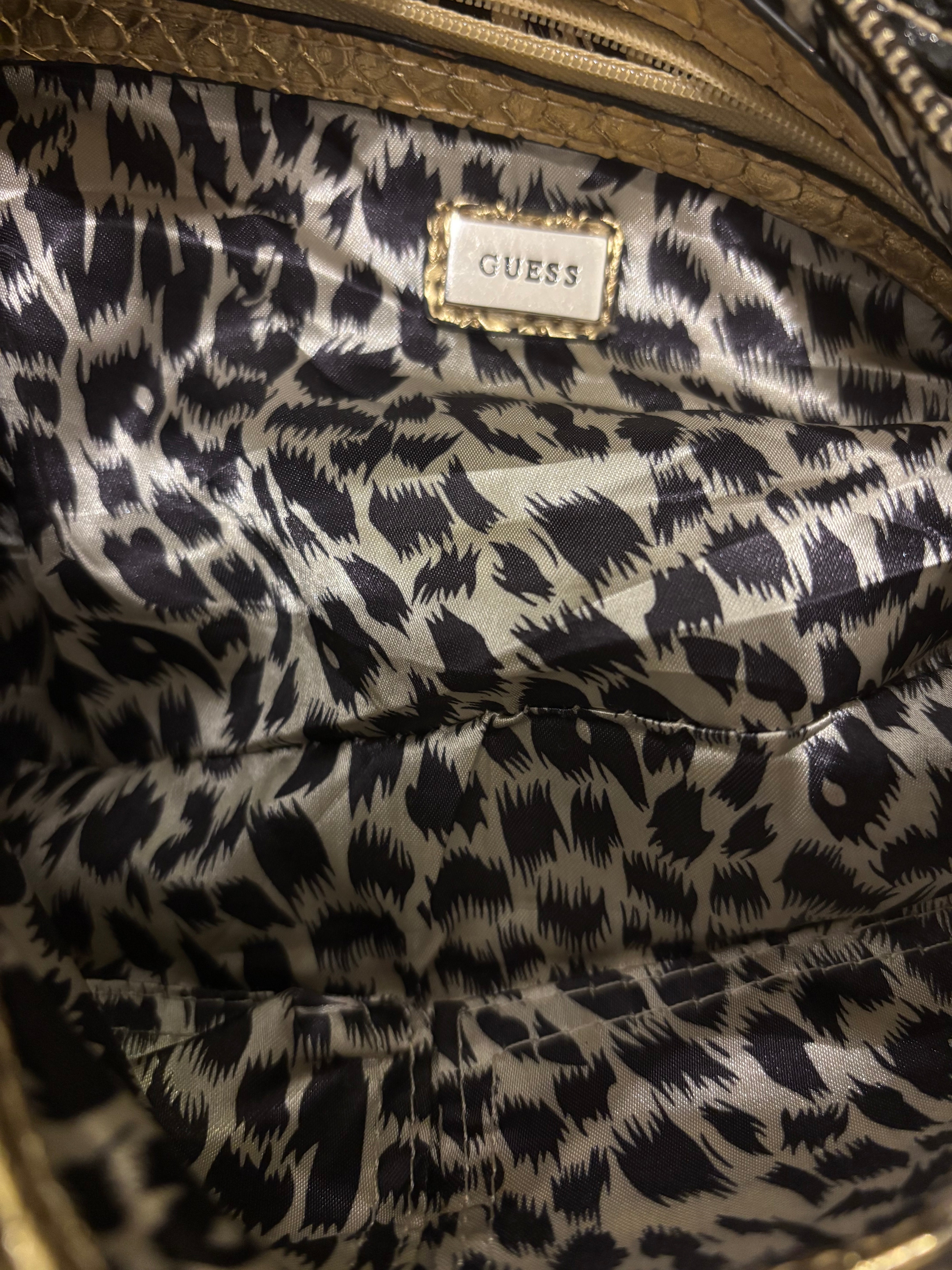 Guess Rare 2000's Signature Black & Grey Studded Canvas Leather PVC shoulder Bag