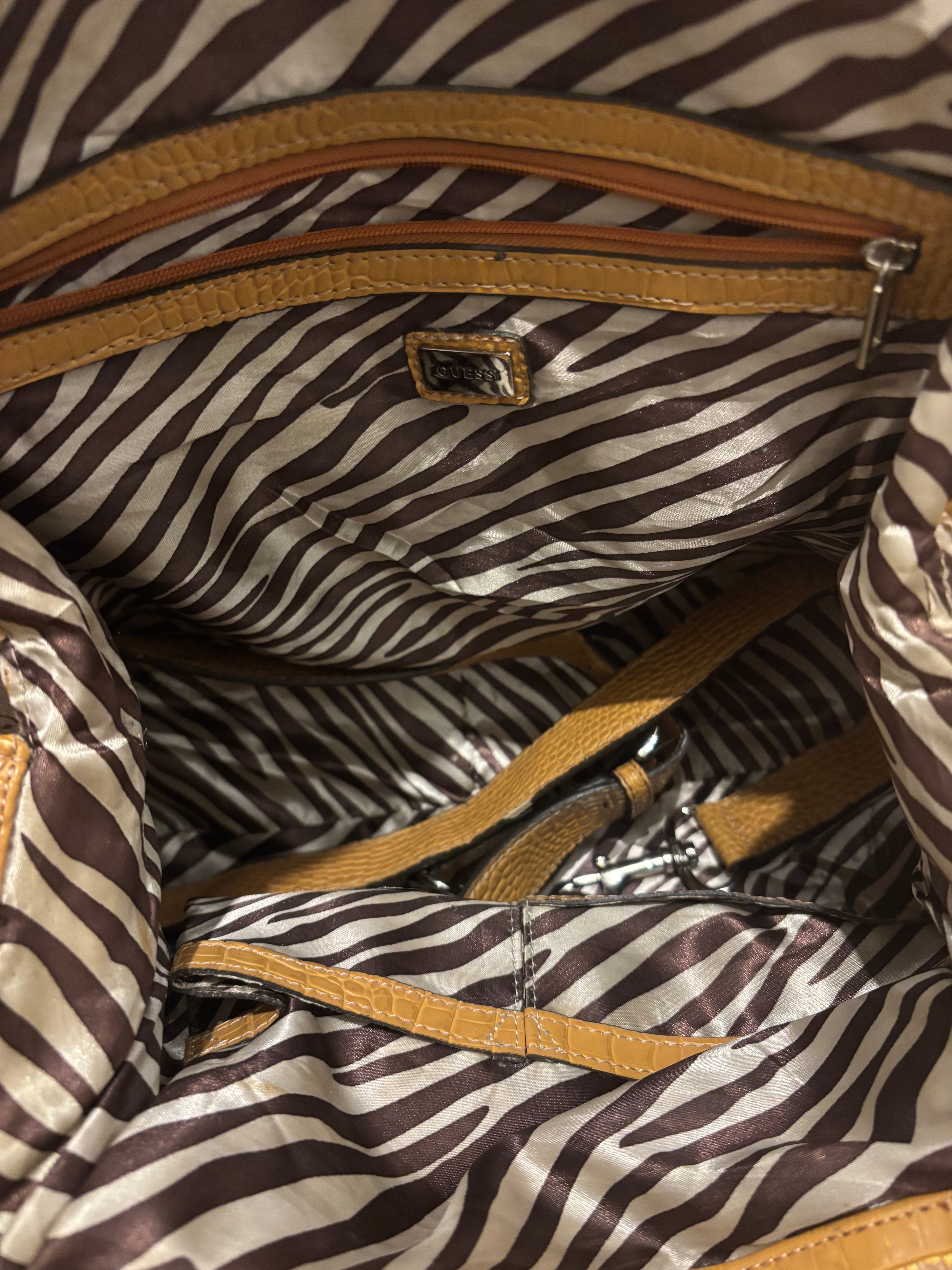 Guess Vintage Beige / Brown Signature Monogram Canvas & PVC 2000's Shoulder Bag