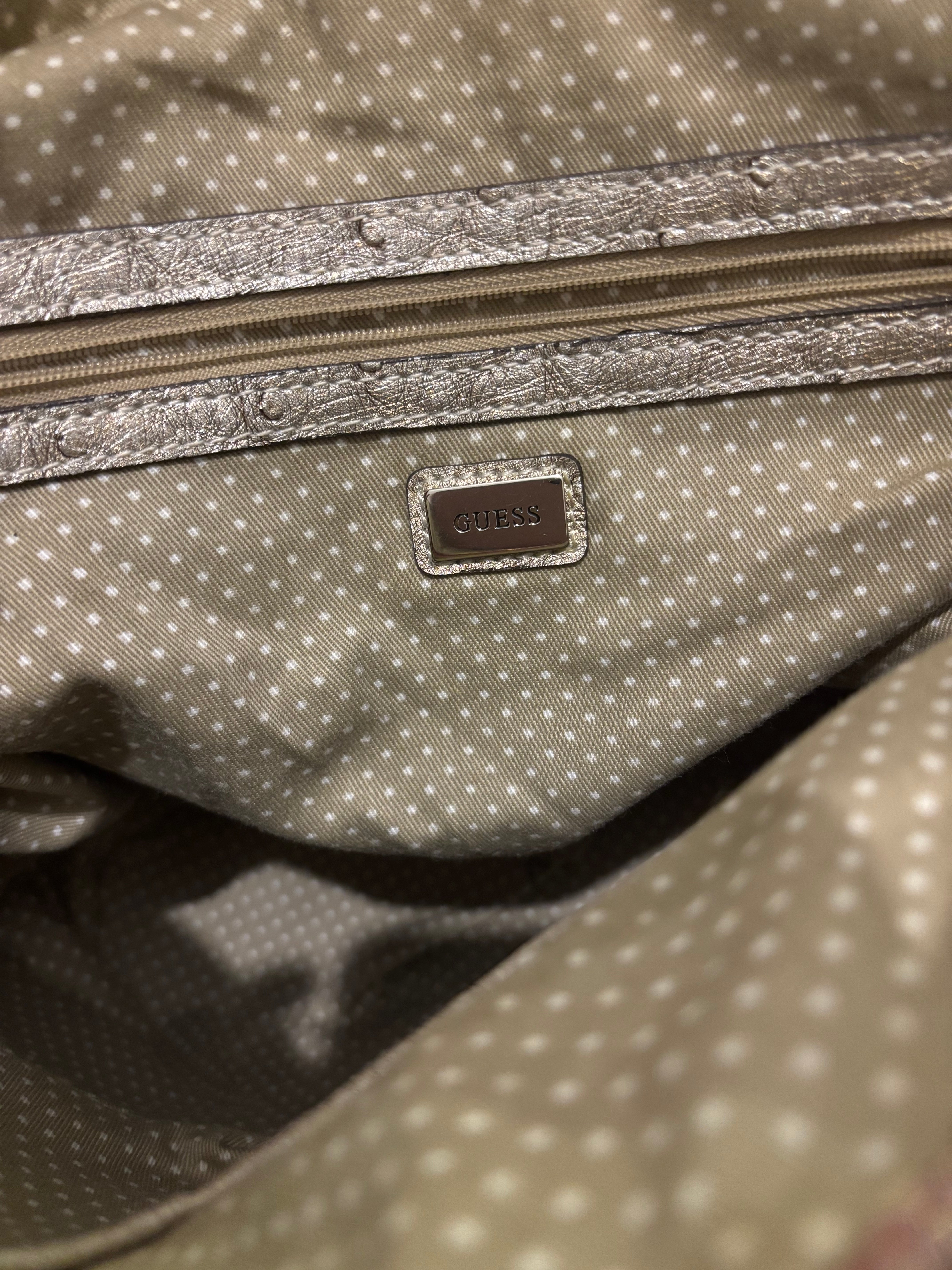 Guess Rare Pink & Silver Vintage Y2K Canvas & Leather PVC Swirl Metallic Shoulder Bag
