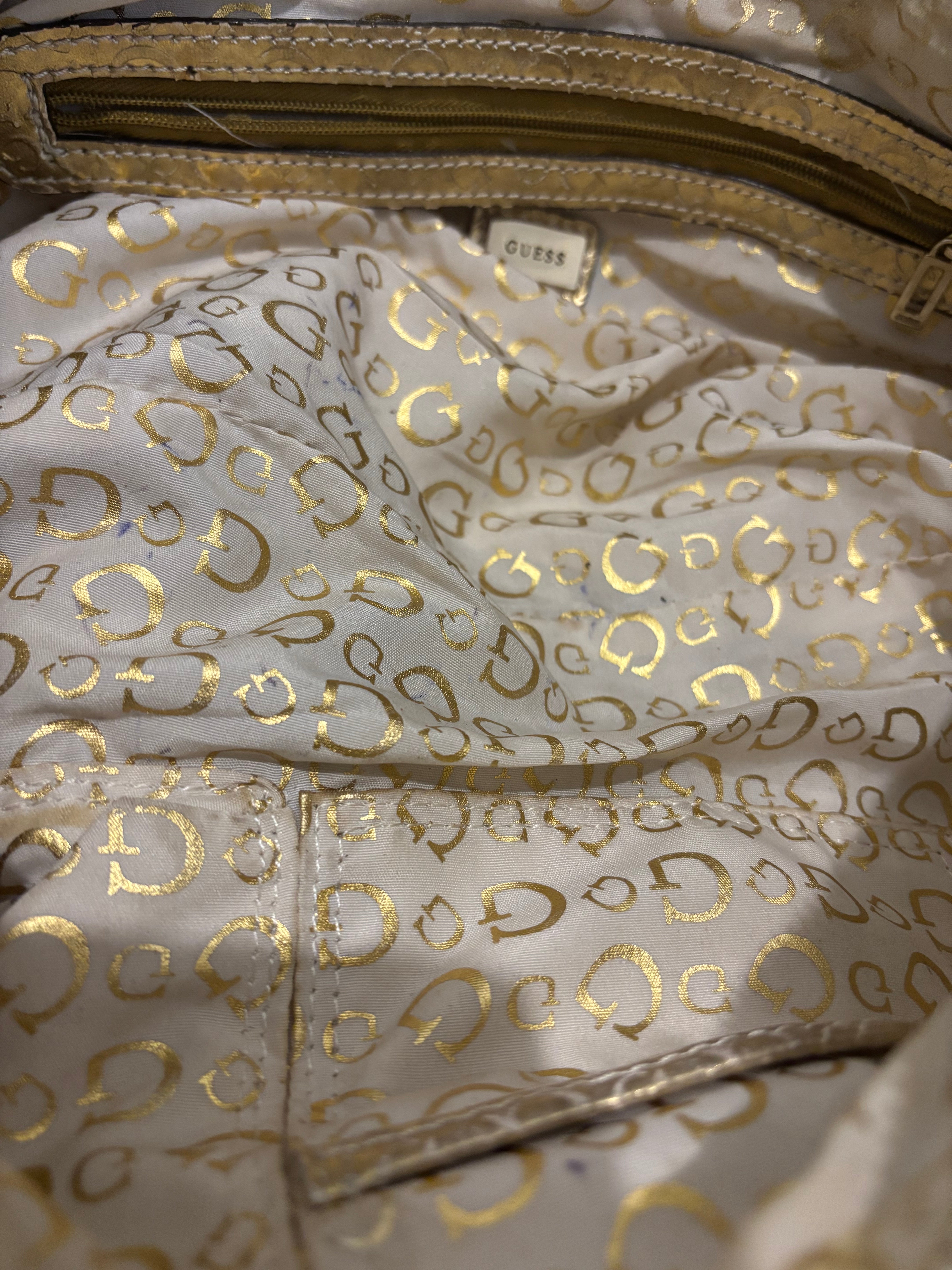 Guess RARE Brown & Gold Snake / Croc Leather PVC & Leopard Print Shoulder Bag