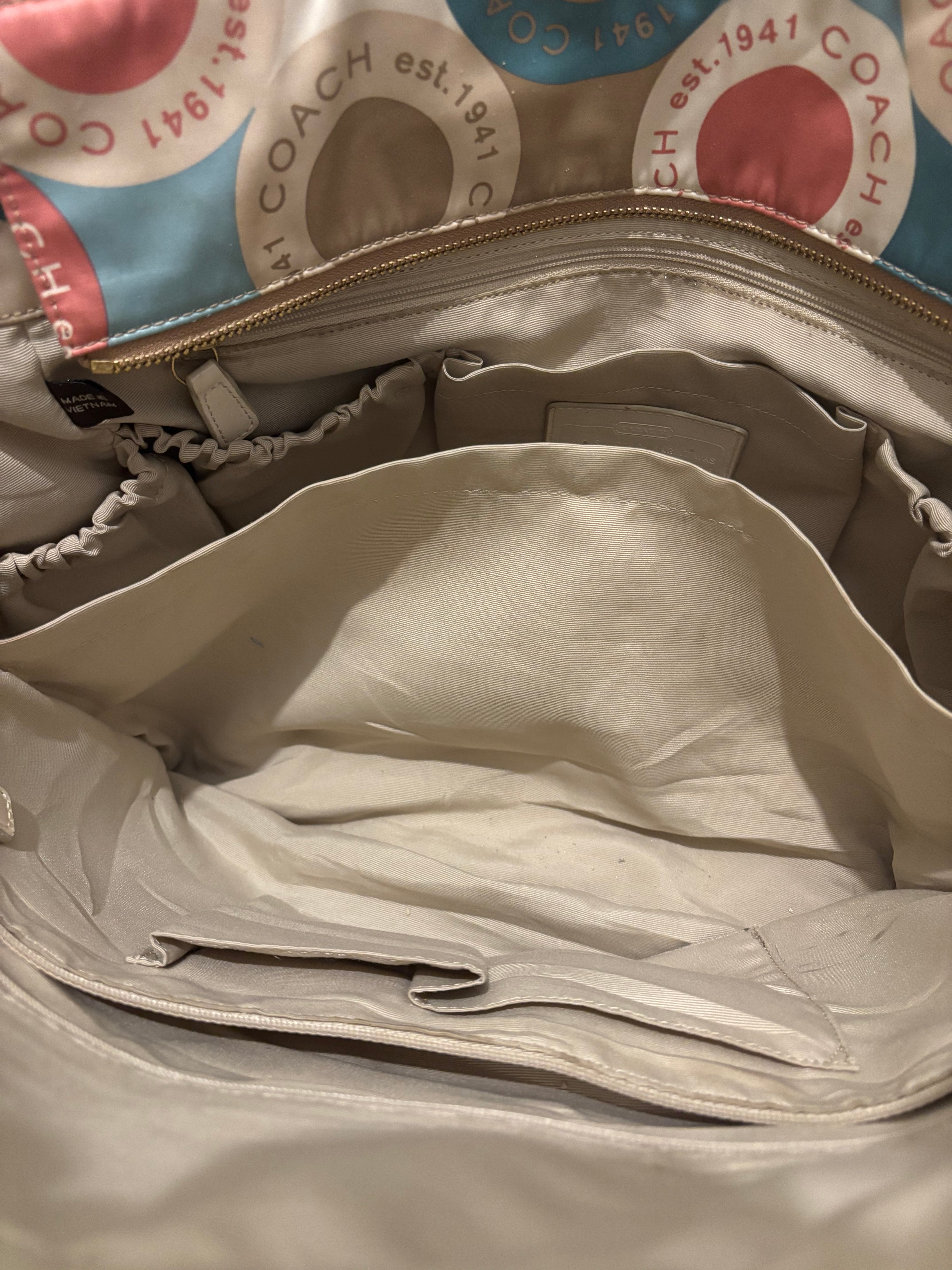 Coach Sateen & Leather XXL Tote / Baby Bag Signature Blue & Pink Shoulder Bag