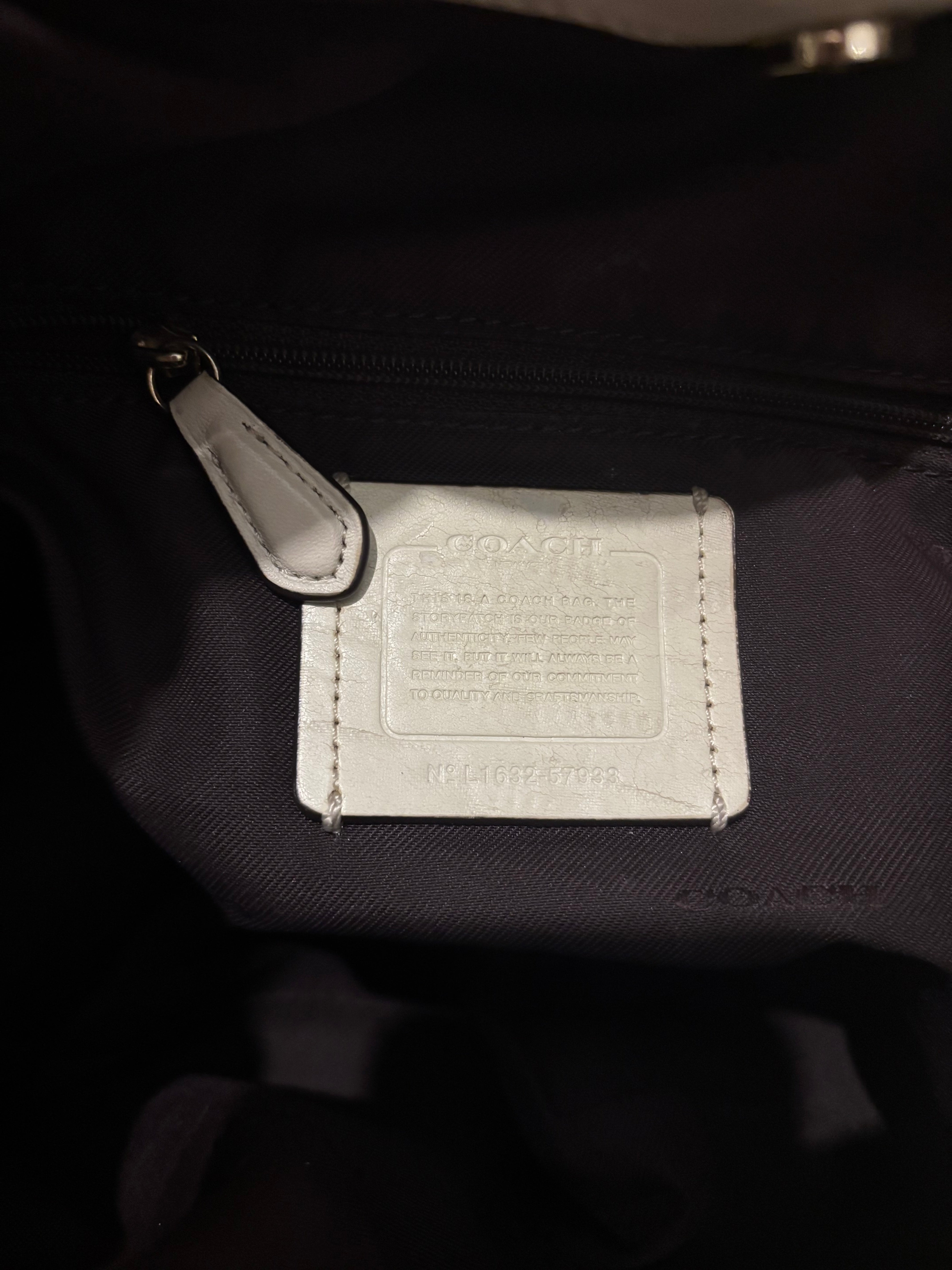 Coach Beige / Khaki & Cream Leather Edie Signature Canvas Large Shoulder Bag