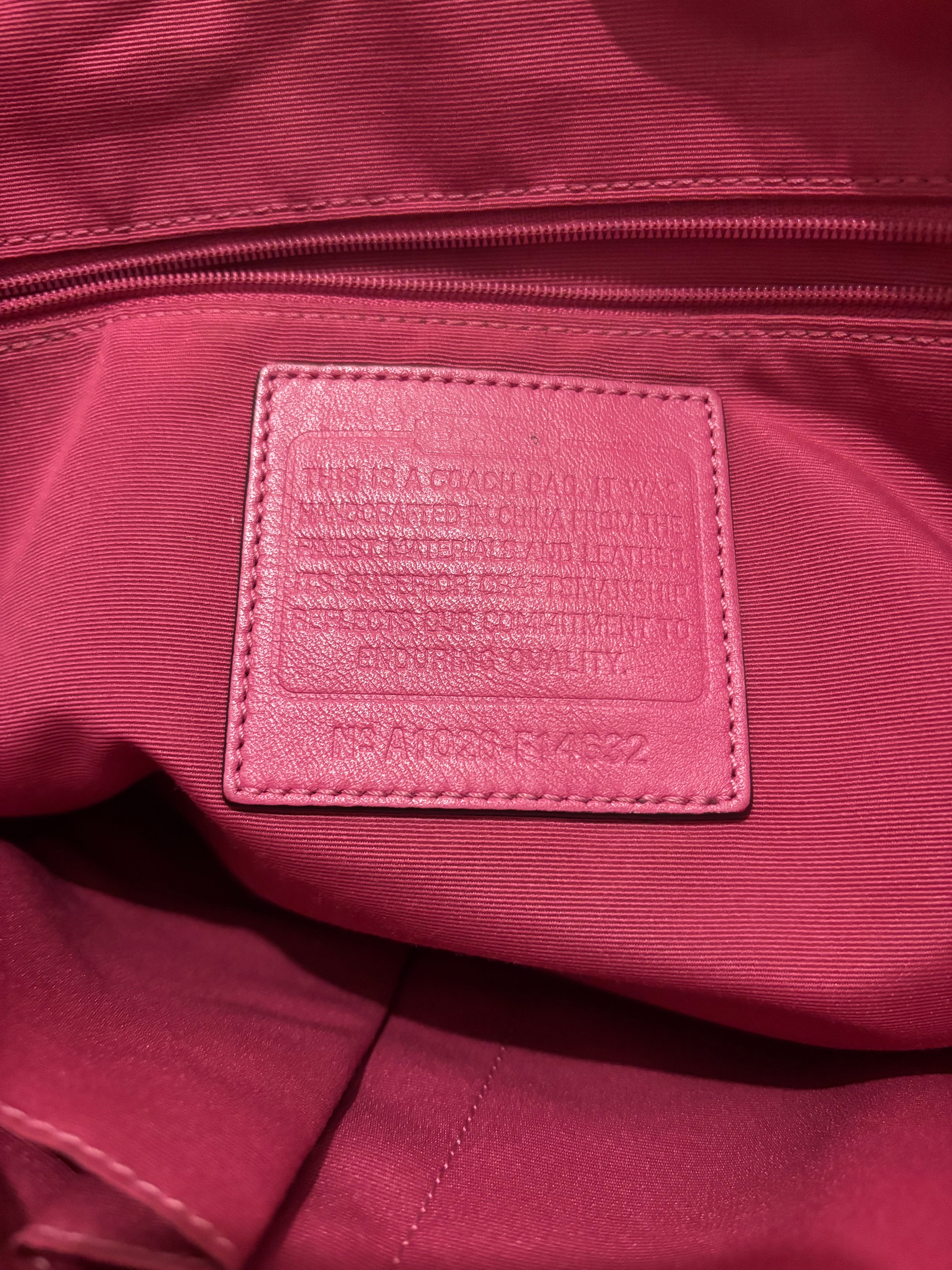 Coach Tote Brown / Beige & Pink Sateen Canvas & Leather Signature Shoulder Bag