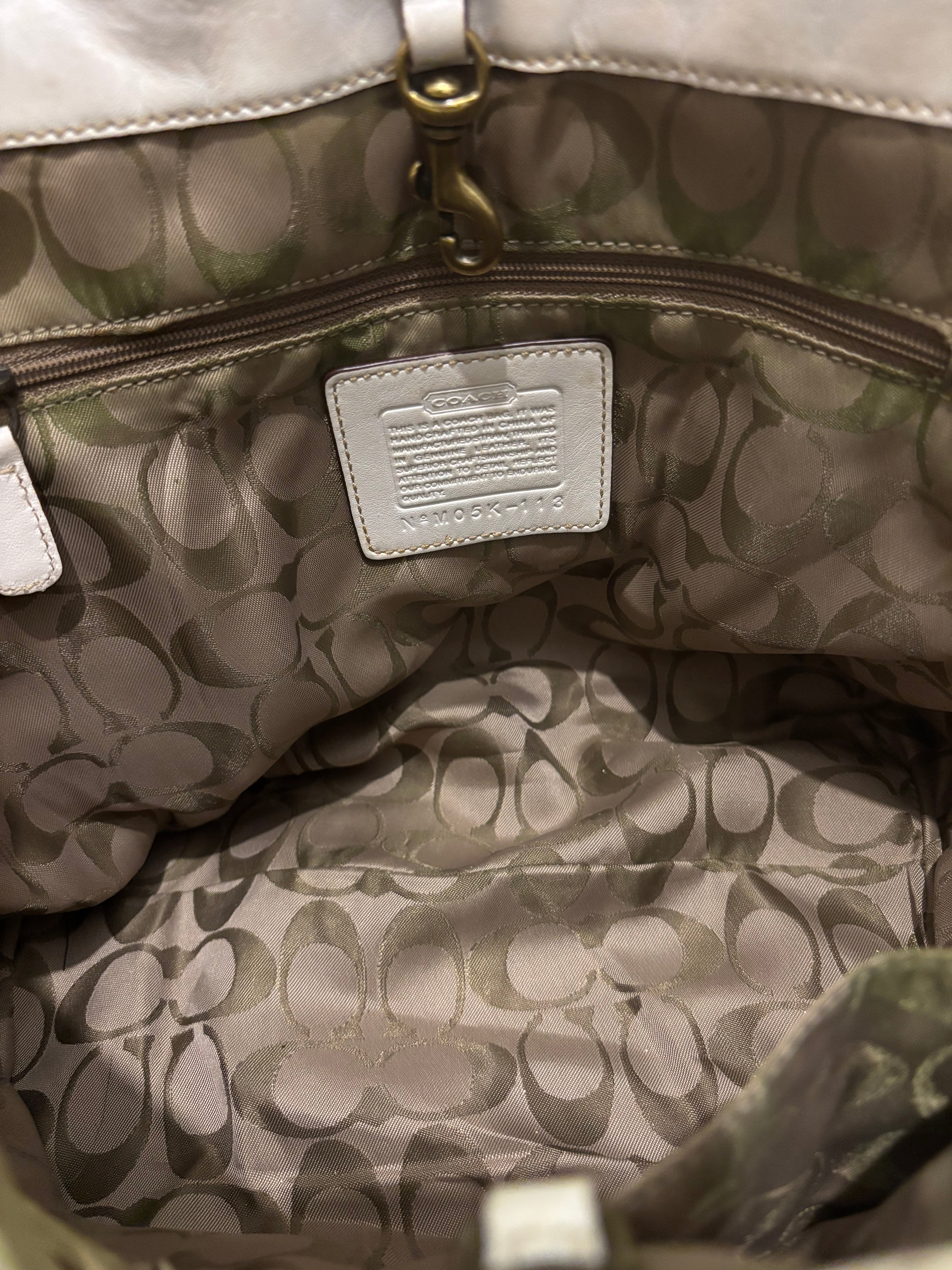Coach Legacy White / Beige Straw Wicker & Leather Shoulder Bag
