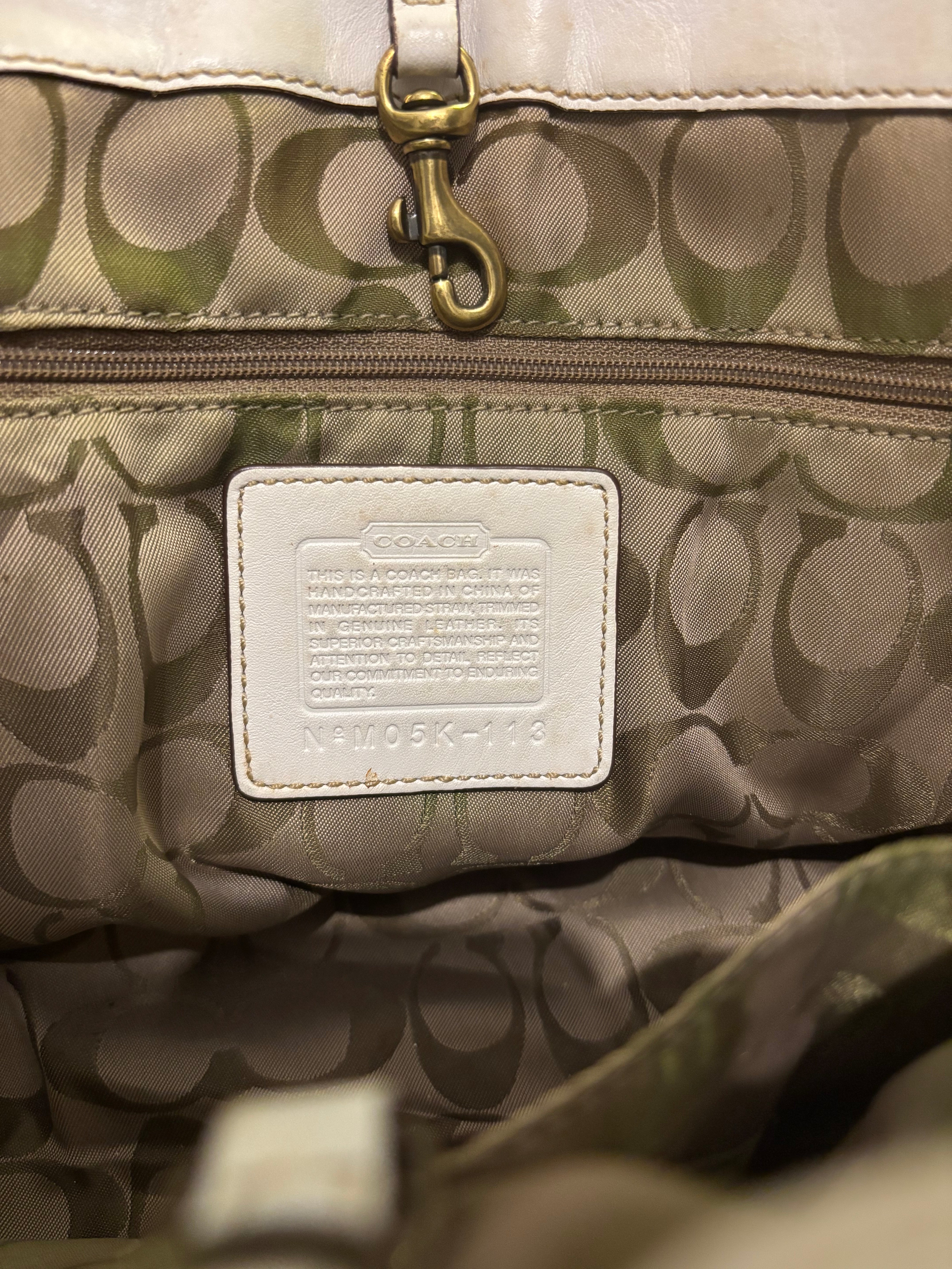 Coach Legacy White / Beige Straw Wicker & Leather Shoulder Bag